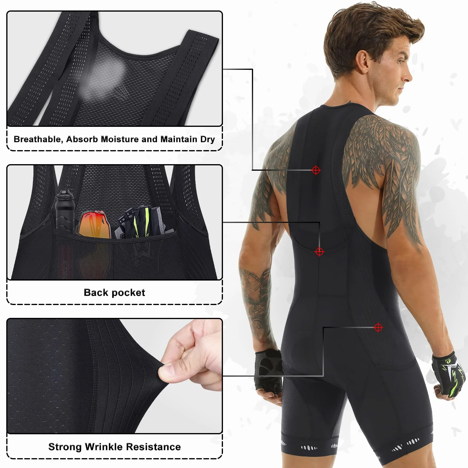 X-TIGER Shorts de Cyclisme Homme avec Gel 5D Pantalon Cuissard Vélo Rembourré Court VTT Route Sports Fitness