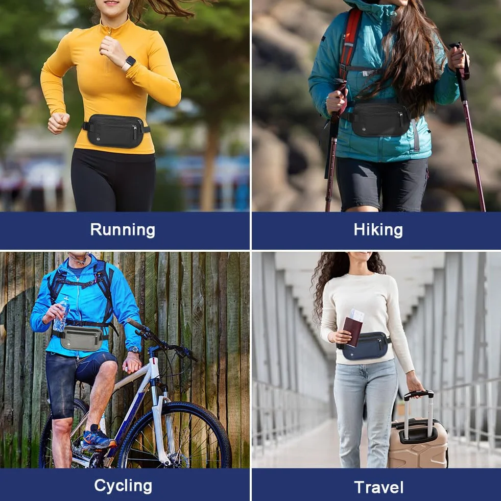 Sac Banane de Voyage RFID Blocage Antivol Ultra Fin pour Homme Femme Ceinture de Sécurité Invisible Réglable