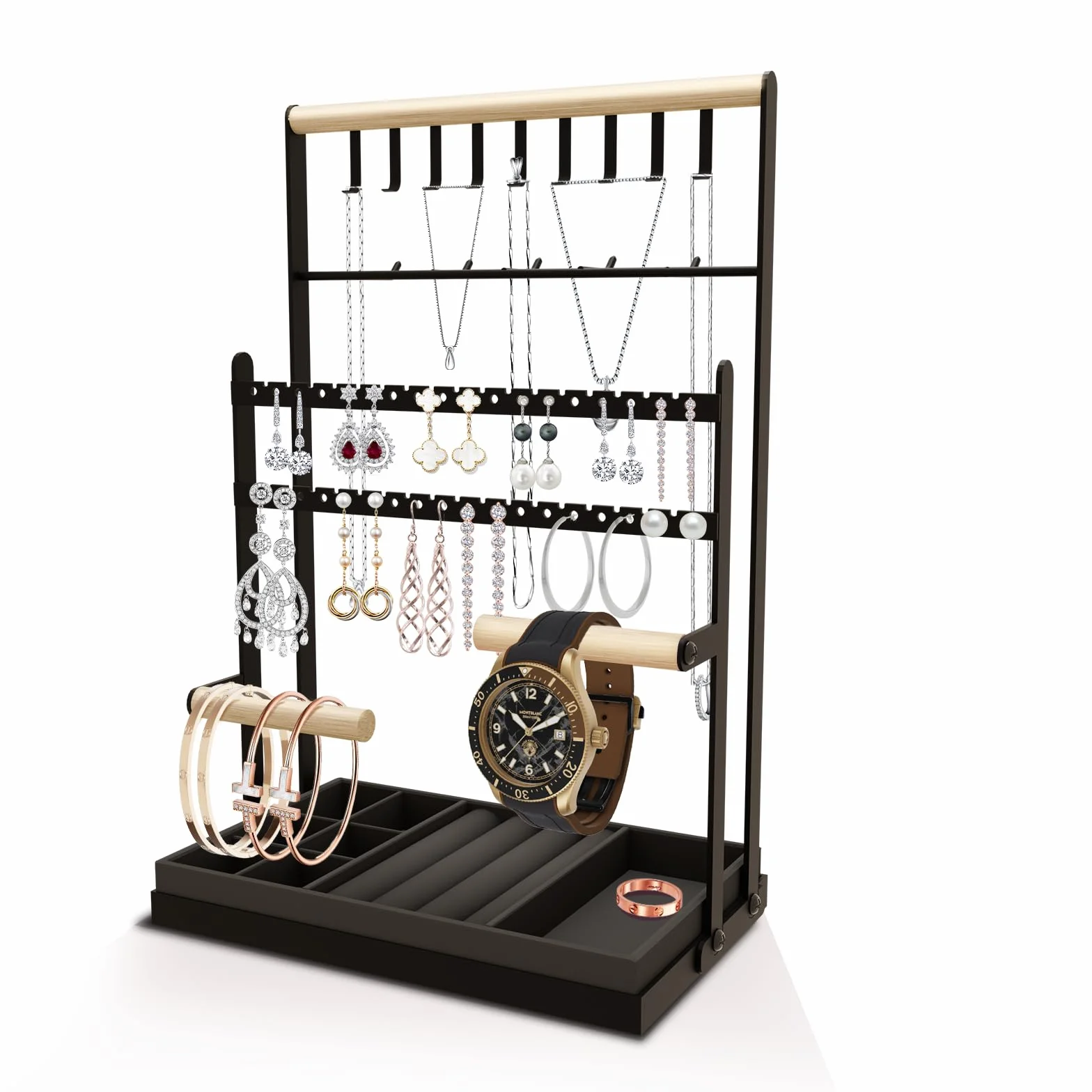 Présentoir à Bijoux Porte-Chaîne en Velours, Support de Rangement pour Chaînes Boucles d'Oreilles Bagues Bracelets Montres, Noir