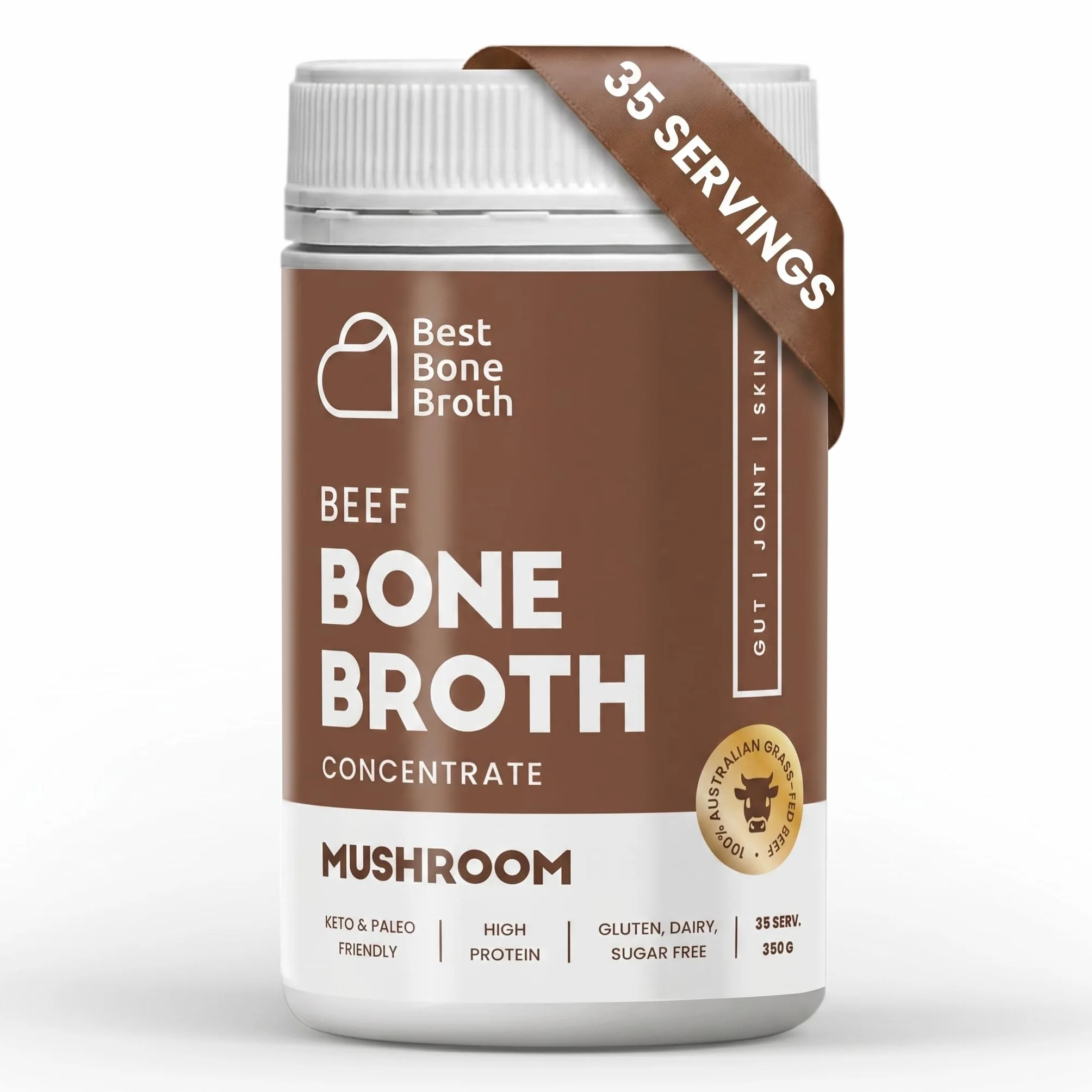 Concentré de bouillon d'os de bœuf nourri à l'herbe avec champignons | Keto, riche en protéines, sans gluten | 35 portions / 8,7 litres
