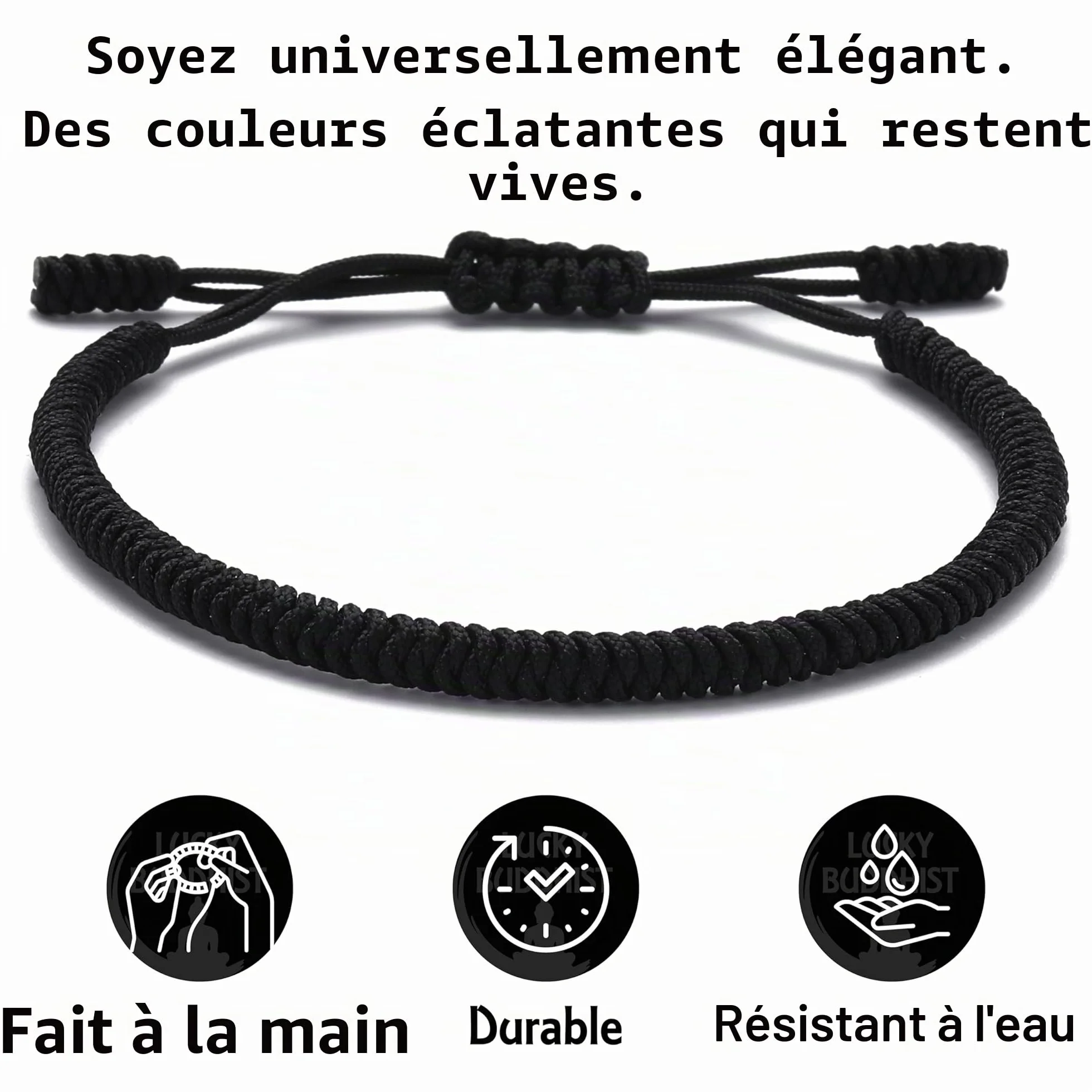 Bracelet porte-bonheur LUCKY BUDDHIST en Nylon réglable pour hommes et femmes