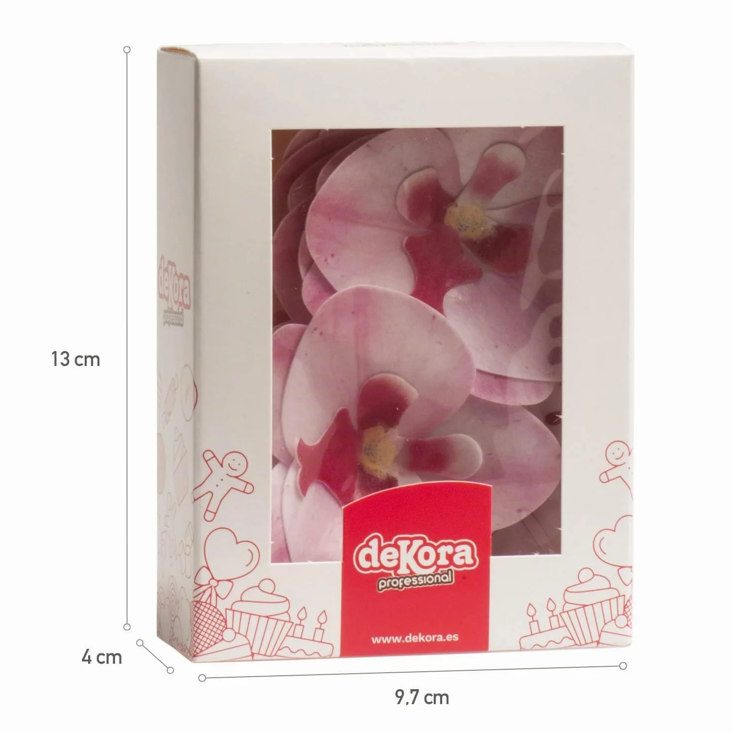 dekora – Fleurs Comestibles pour Gâteau, 10 Gaufrettes Orchidées roses 8.5 x 7.5 cm, sans sucre, sans gluten, sans lactose, Décoration Gâteau pour Anniversaire, Mariage, Baptême