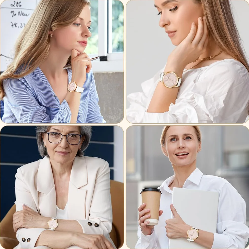 OFFCUP Montre Femme Bracelet Cuir Analogique Quartz Cadran Etoilé 3 Aiguilles