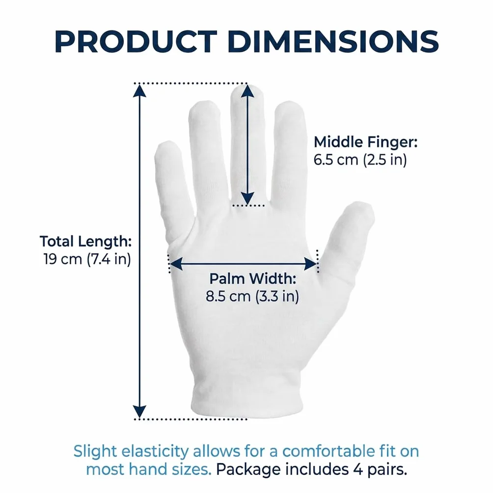 Gants en Coton Blanc Ultra-fins Lot de 4 Paires Taille Unique pour Homme et Femme