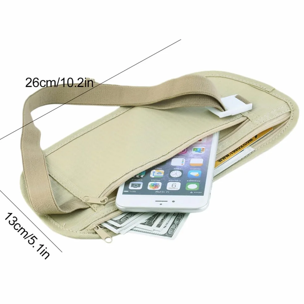 Sac à Main Caché Passeport Ceinture d'Argent Voyage Mince Sécurité Khaki