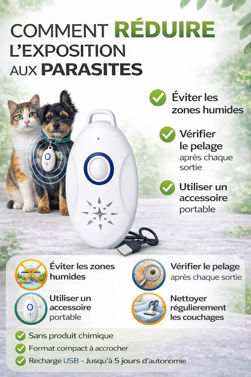 Répulsif Ultrasons Portable Anti-Moustique - Répulsif Electronique Anti Nuisible Anti-Tiques Anti-Parasites - Porte Clé - Pendentif Répulsif Anti-puces, Moustiques, Tiques (1 Piece)