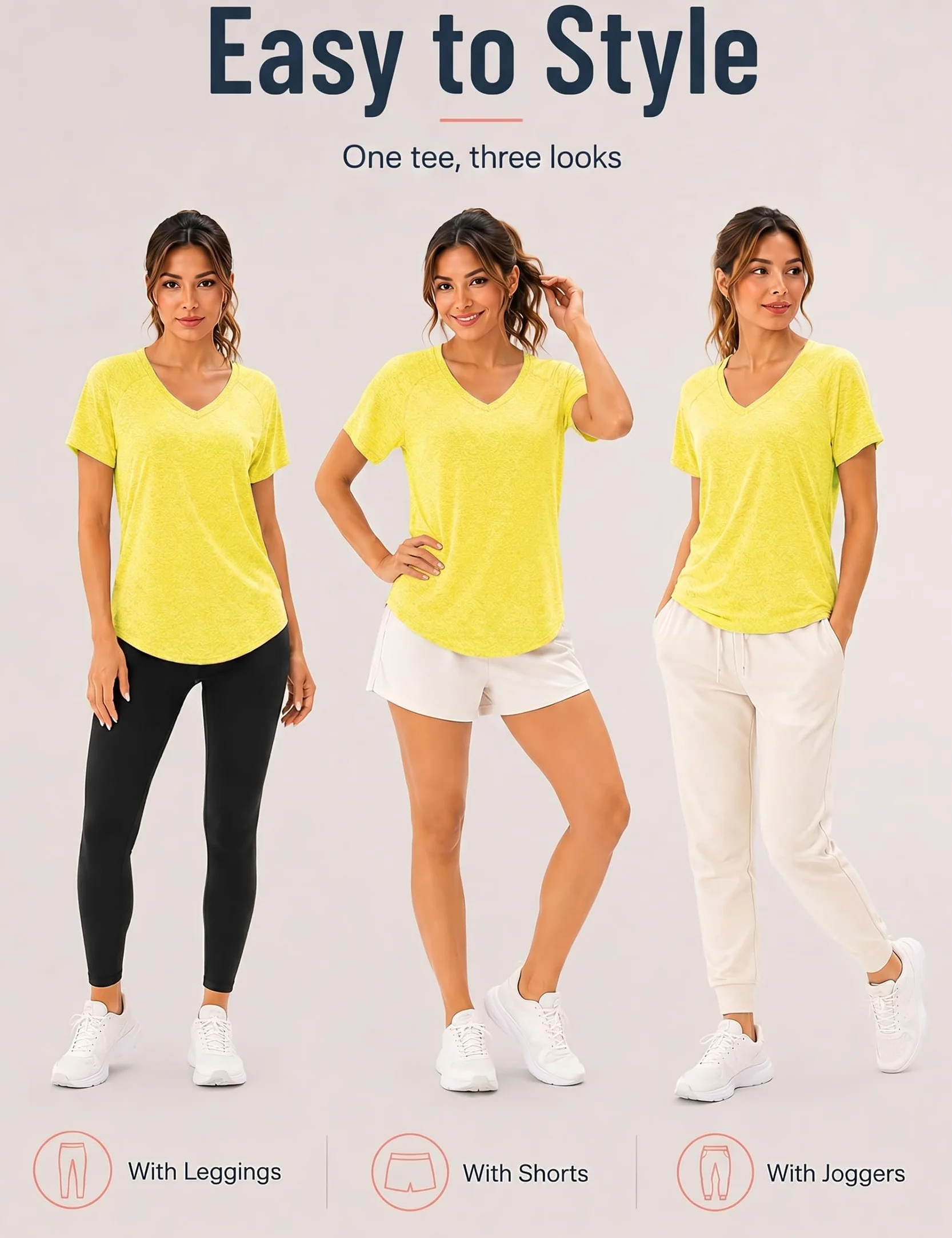 Tee Shirt Sport Femme Manches Courtes Col V T-Shirt Running Fitness Pilates