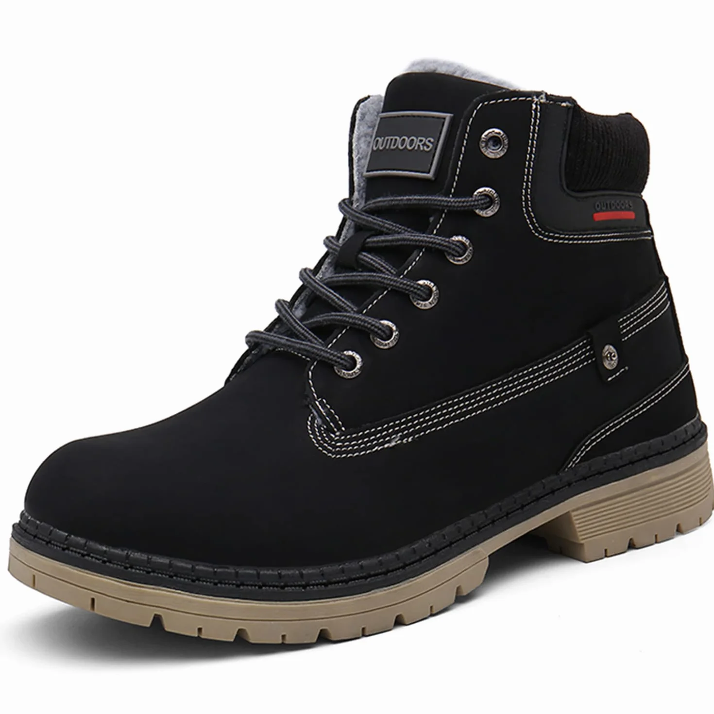 Bottes Femme Homme Fourrées Chaudes Imperméables Cuir d'Hiver