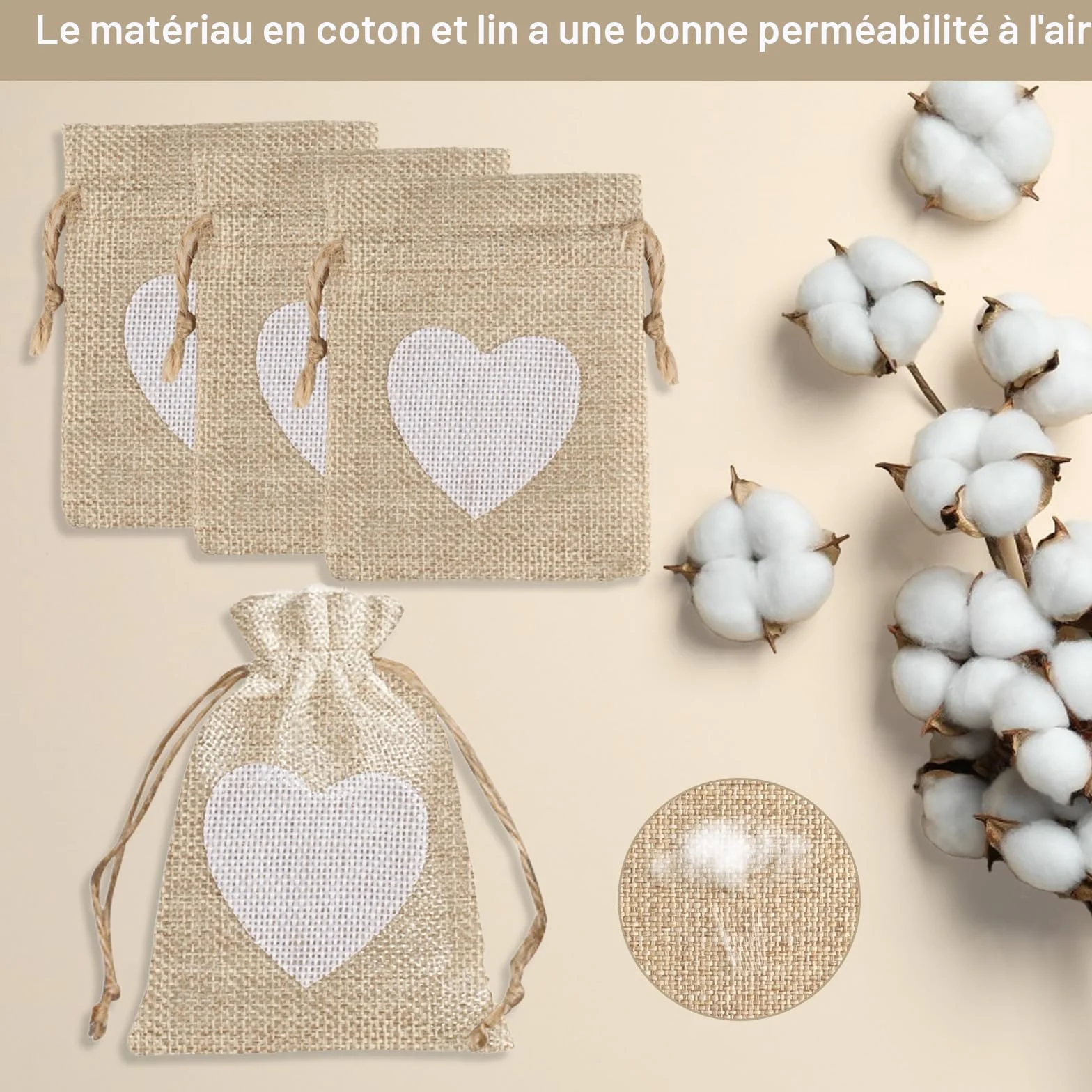 Sacs en Lin 10 x 8 cm, Petits Pochon Tissu, Sachets en Jute, Sac Jute Dragees, Sacs Cadeaux pour Bijoux Anniversaire Mariage Fête