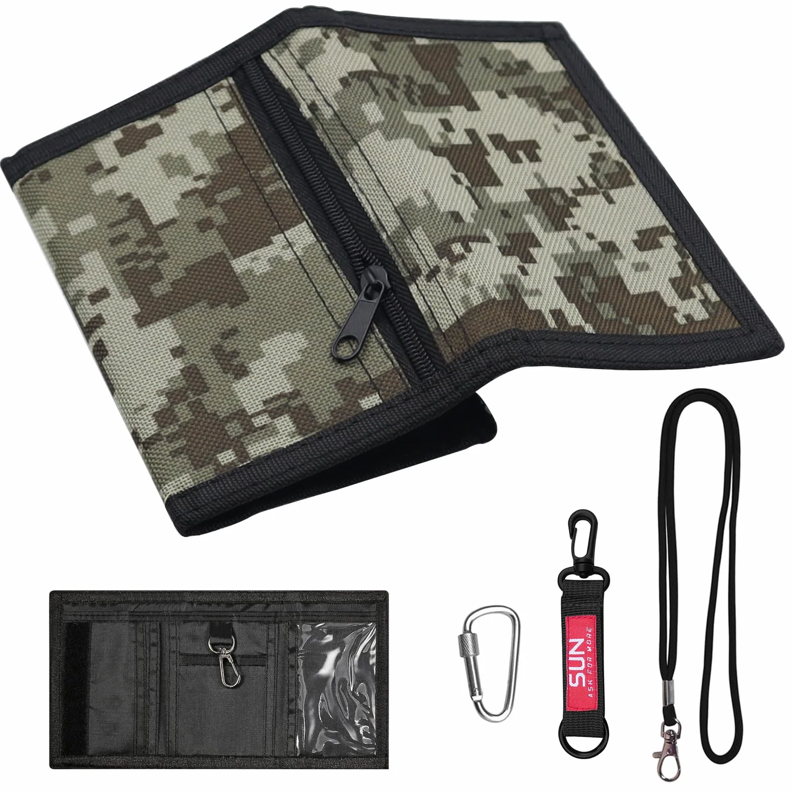 Portefeuille Tri-Pli Camouflage pour Enfant et Adolescent, Polyester, 7 Compartiments, Marron Clair