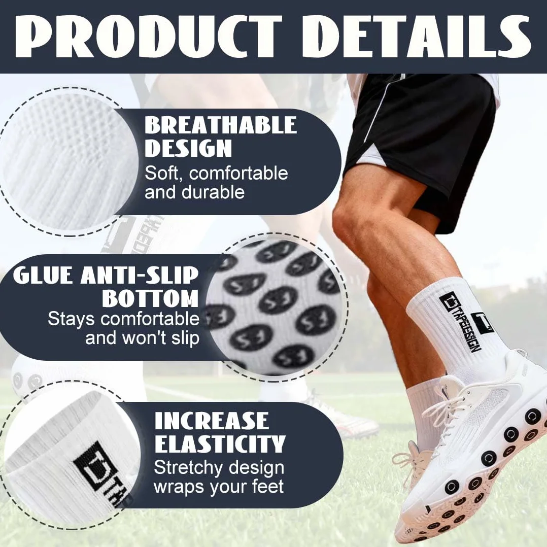 Chaussette Foot Enfant 3 Paires Blanc Taille 33-39 Antidérapantes Football Basketball