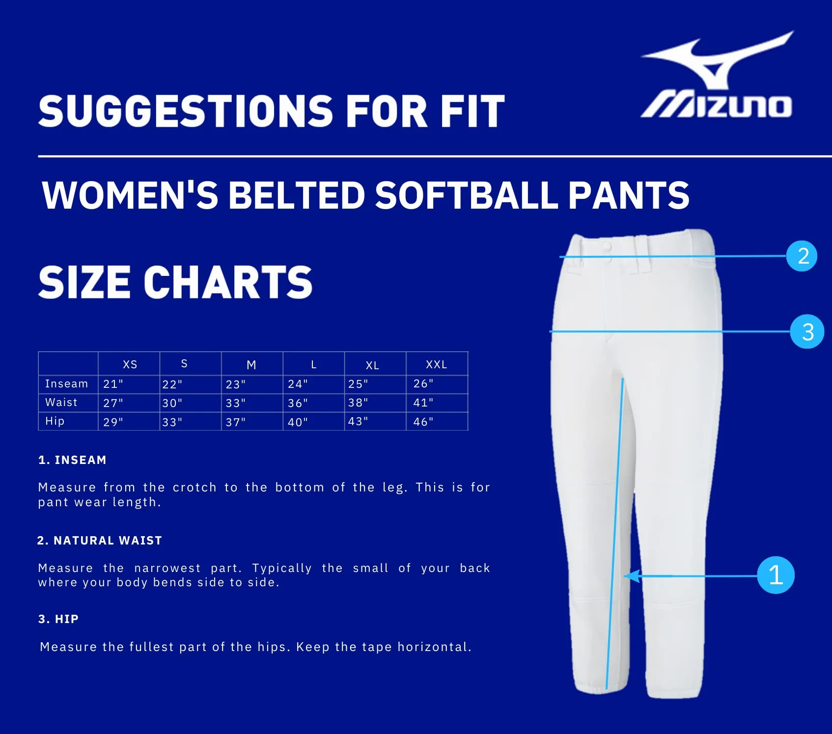 Mizuno Select Belted Low Rise Pantalon ceinturé pour Femme Taille XS Royal