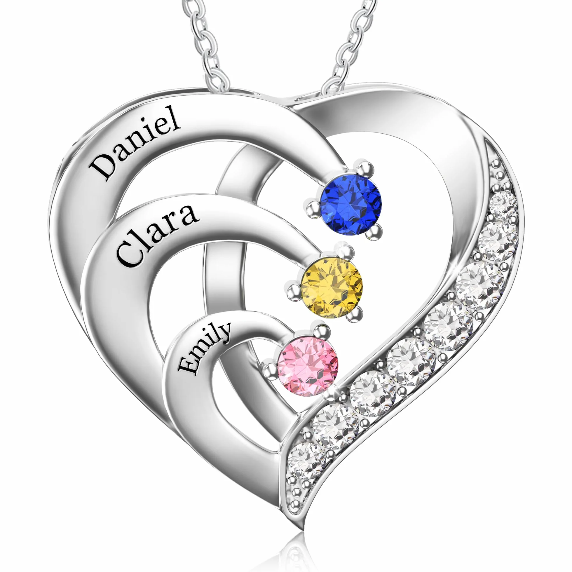 Easycosy Collier Personnalisé Prénom Pierres de Naissance Cadeau Fête des Mères Maman Bijoux Gravé Nom Pendentif Cœur