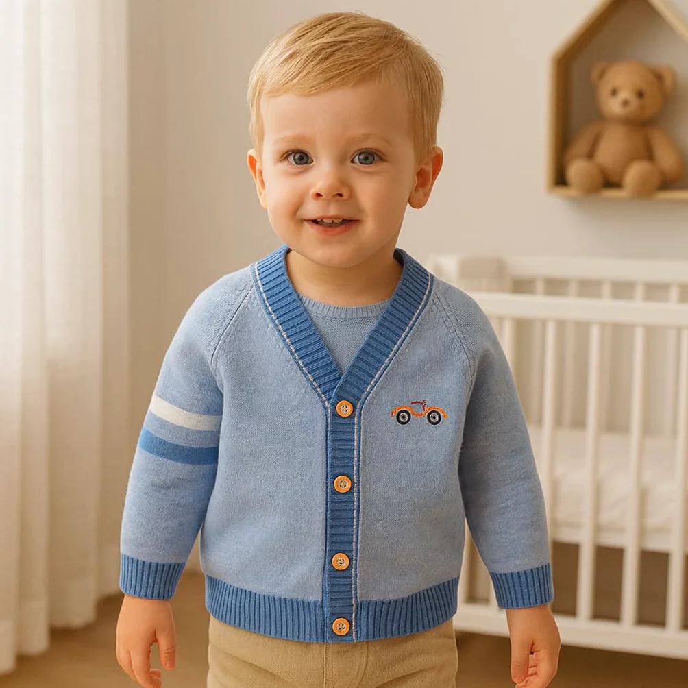 Tout-Petits Garçons Cardigan Pull en Coton à Col en V Veste à Manches Longues Automne Hiver
