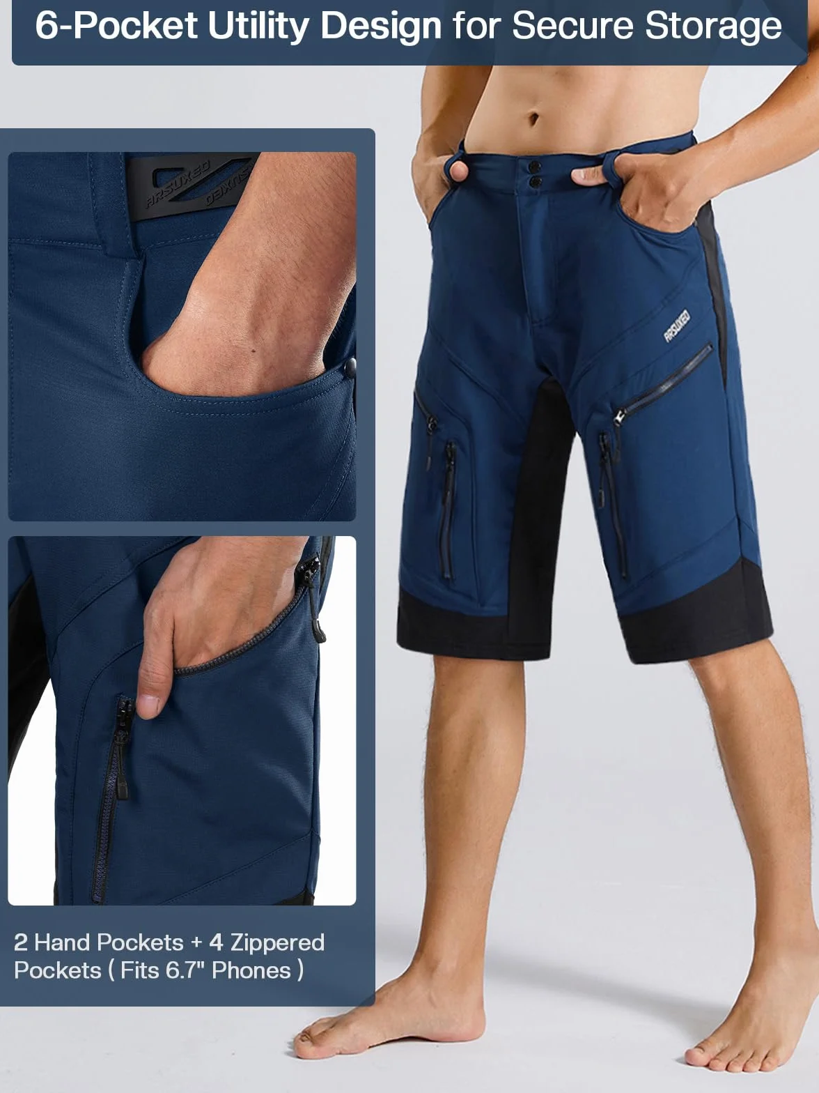 ARSUXEO Short de Cyclisme MTB Ample résistant à l'eau