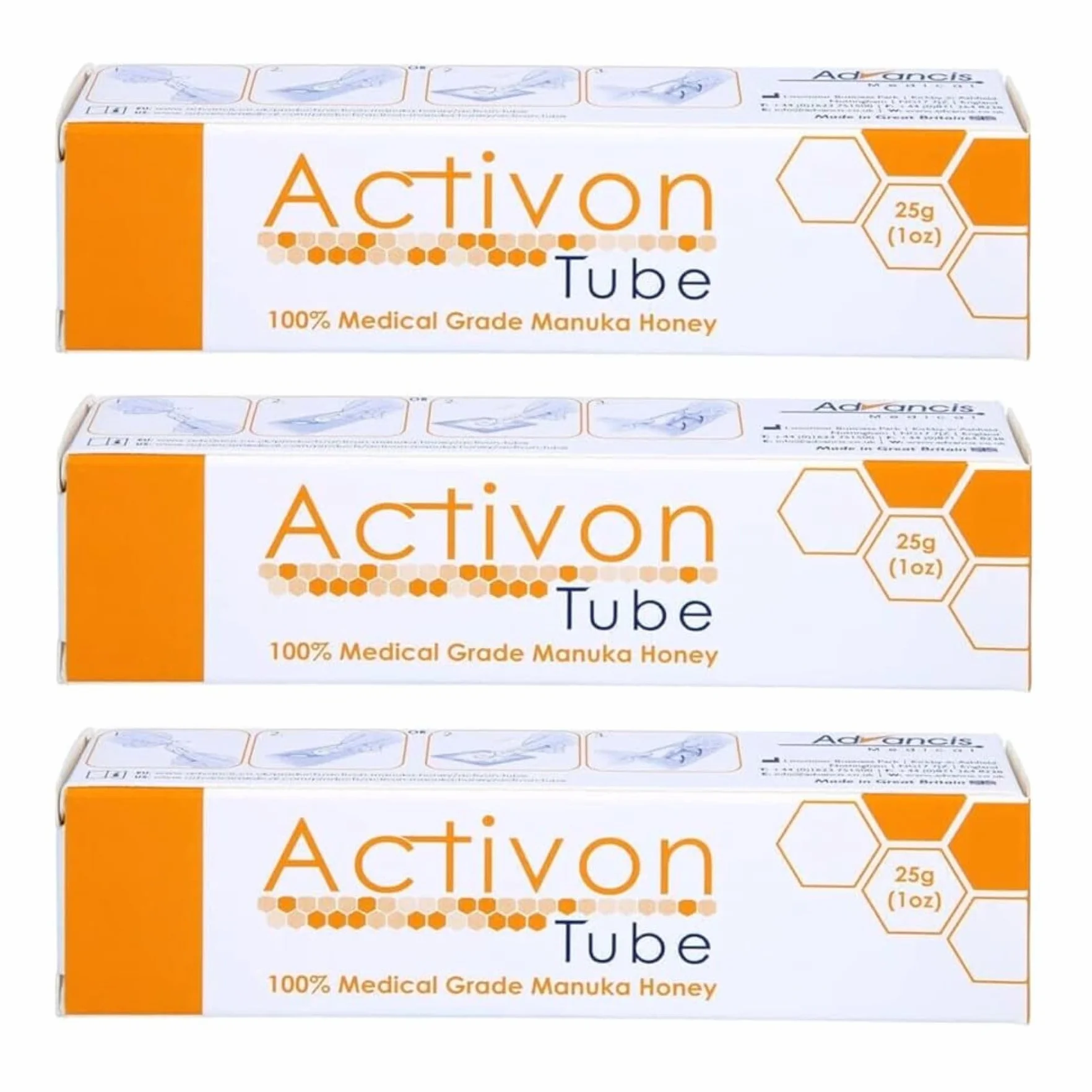 Activon Tube 25g, Miel de Manuka de Qualité Médicale pour Soins des Plaies (Lot de 3)