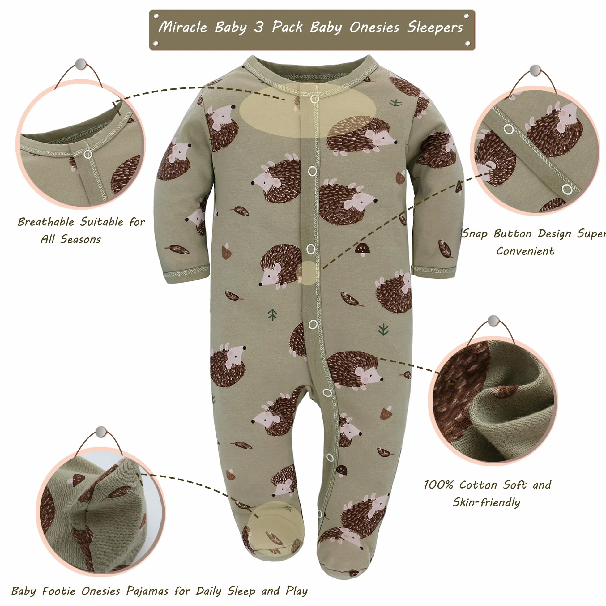 Barboteuses bébé Pyjama Sac de Couchage en Coton avec Pieds Miracle Baby GR. 56 62 68