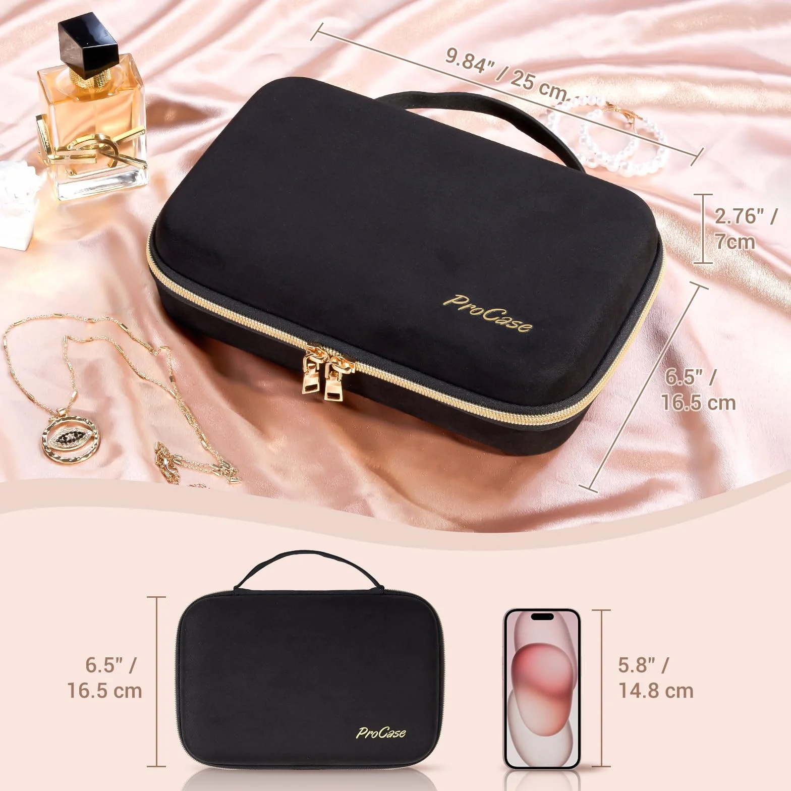 ProCase Trousse Bijoux Voyage en EVA, Pochette Rangement Colliers Boucles d'Oreilles Bagues - Noir