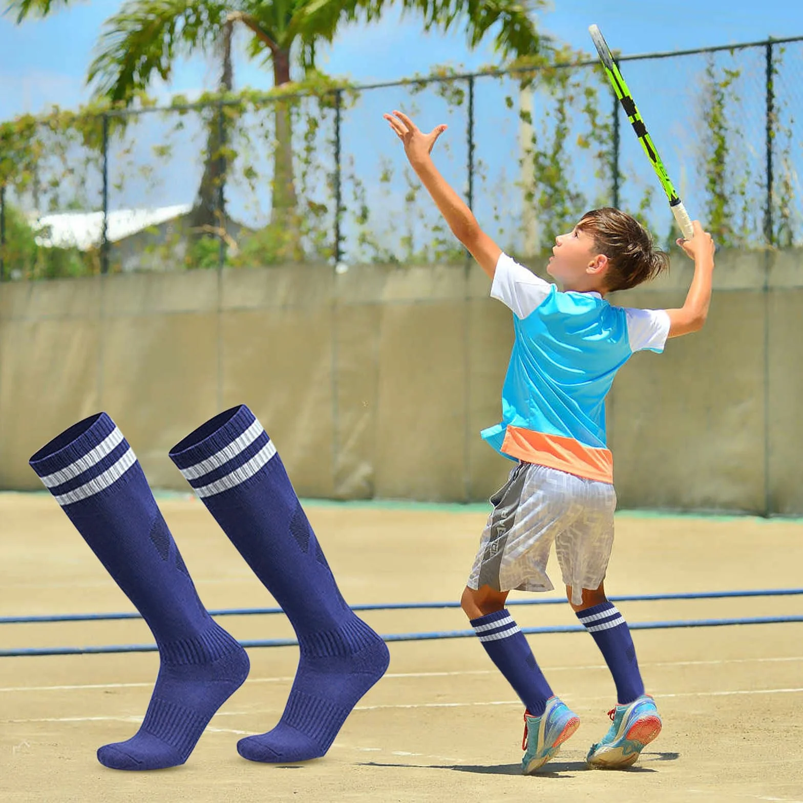 Chaussettes de Football Enfant 3 Paires Bleu Marine Garçons Filles Rugby Basket Hautes Sports 5-12 Ans