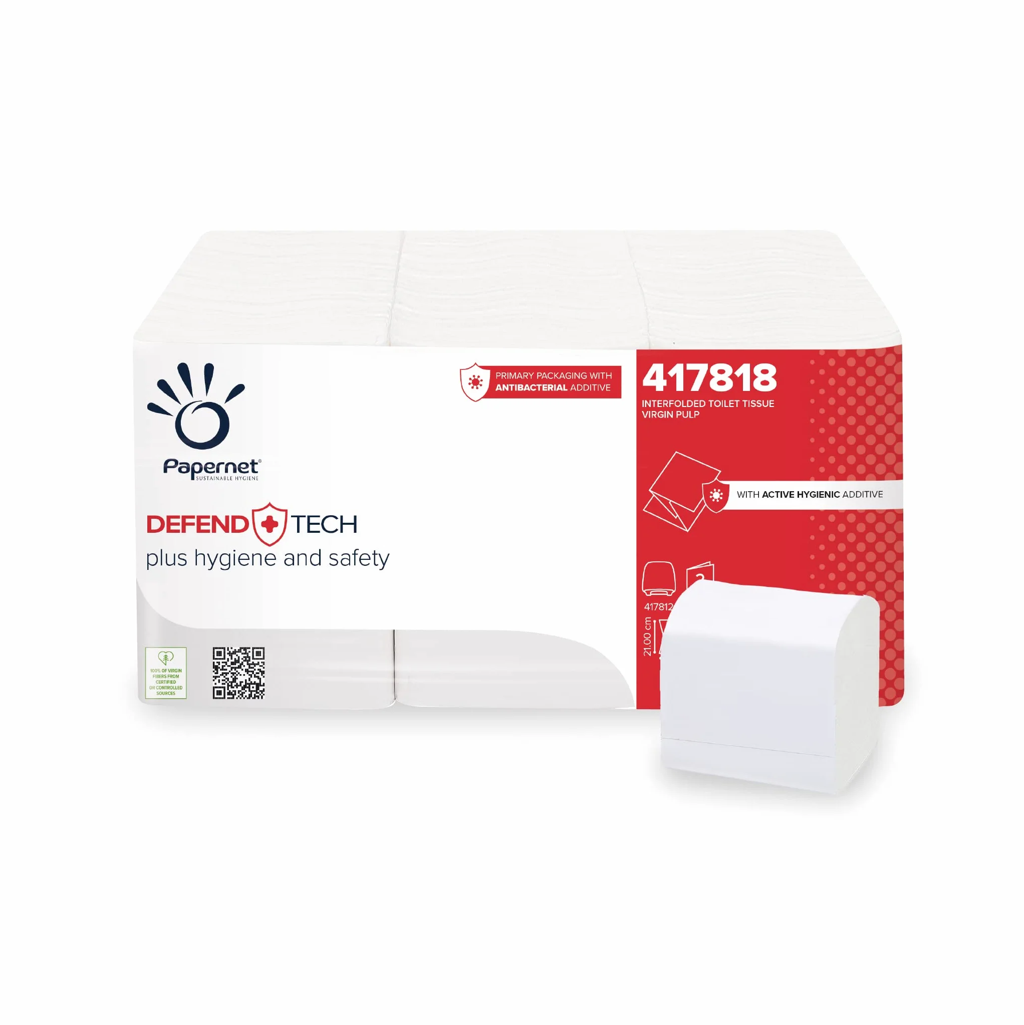 PAPERNET Defend Tech Papier Hygiénique Enchevêtré 417818, Papier Hygiénique à Feuille Unique avec Formule Antibactérienne, 12 Paquets de 6 Unités avec 200 Feuilles 21 x 11 cm