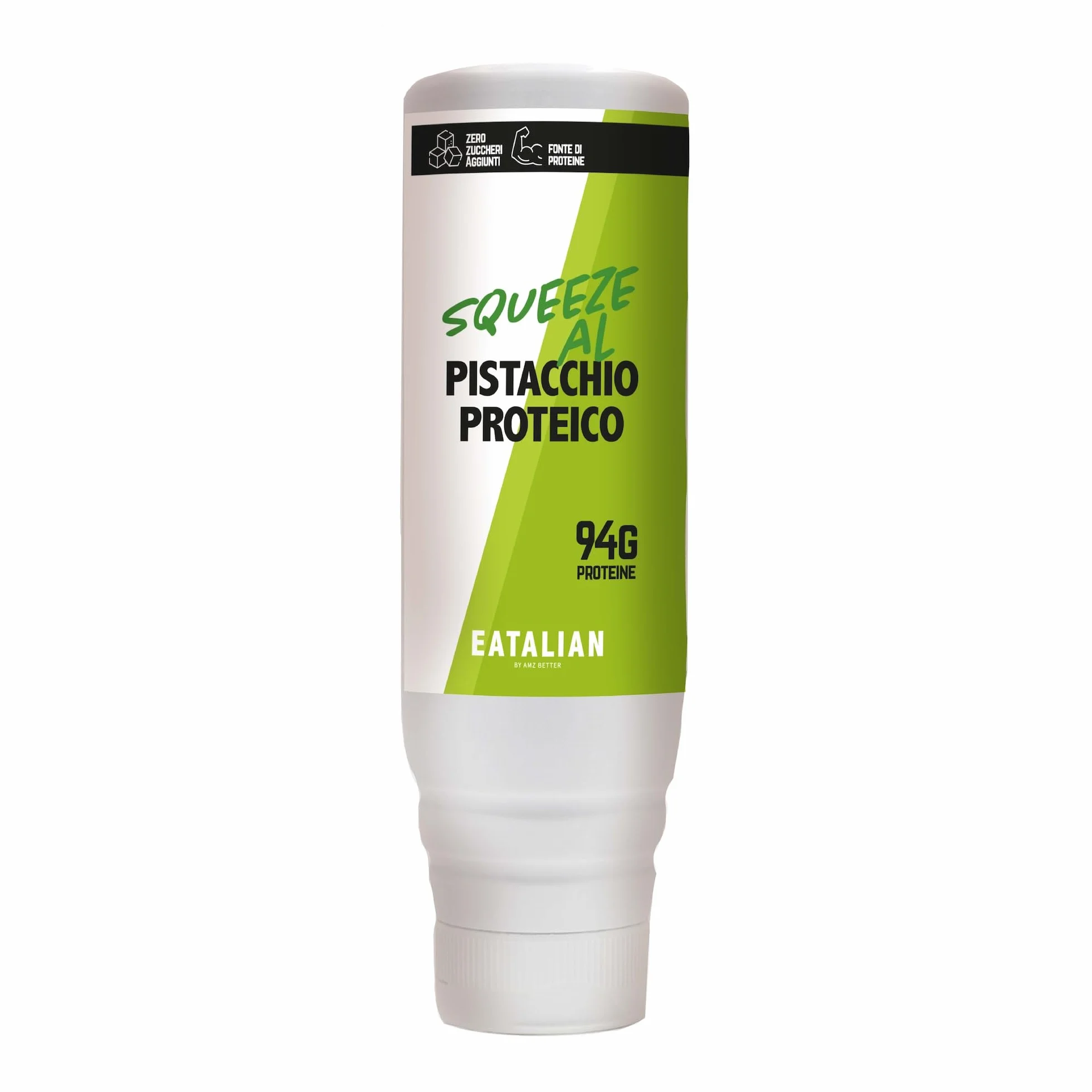 EATALIAN by AMZ BETTER Topping Protéiné au Goût de Pistache, Crème Sucrée Protéinée en Squeezer de 500 gr, Made in Italy, Sauce Pistache Idéale pour Décorer Glaces, Desserts et Dubai Chocolate