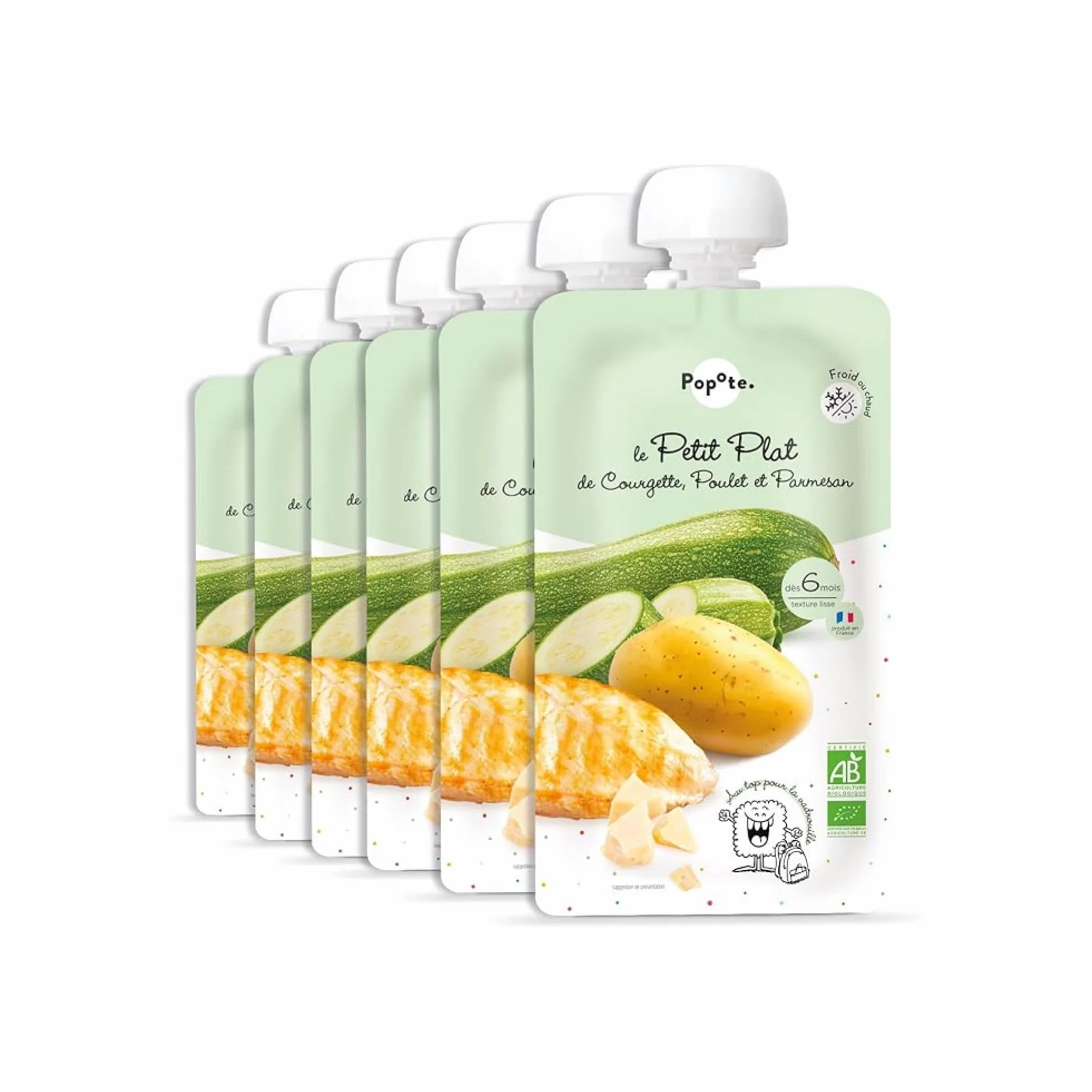 POPOTE – Petit Plat Courgette, Poulet et Parmesan Bio Bébé 180 g – Dès 6 mois – Gourde Individuelle – Texture Lisse – Format Pratique à Emporter – Diversification Alimentaire – Pack 6 x 180 g
