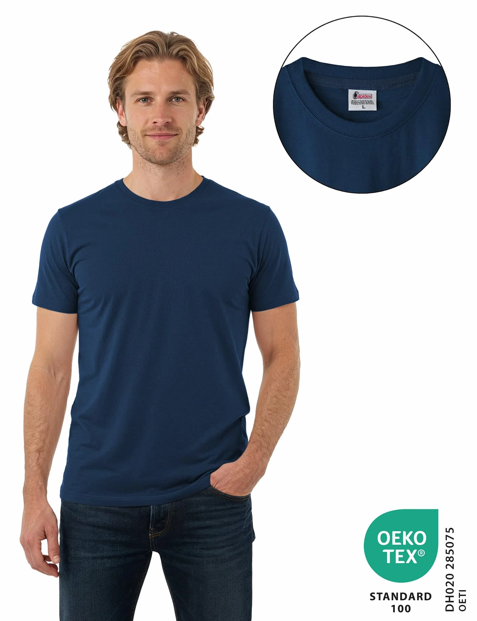 ALPIDEX Lot de 5 T-Shirts Hommes Noir Unis Col Rond Tailles S-5XL