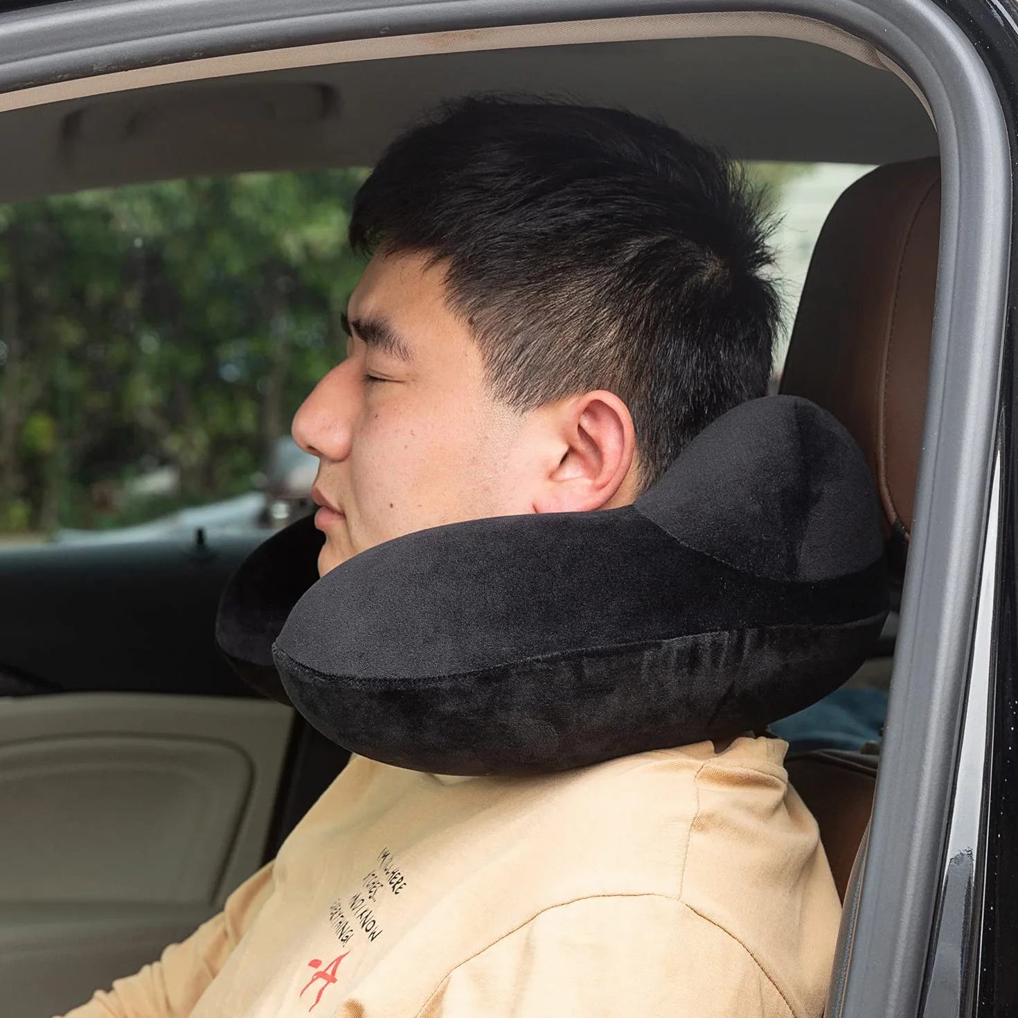 Oreiller de voyage gonflable coussin soutien cou avec housse velours doux lavable sac transport compact
