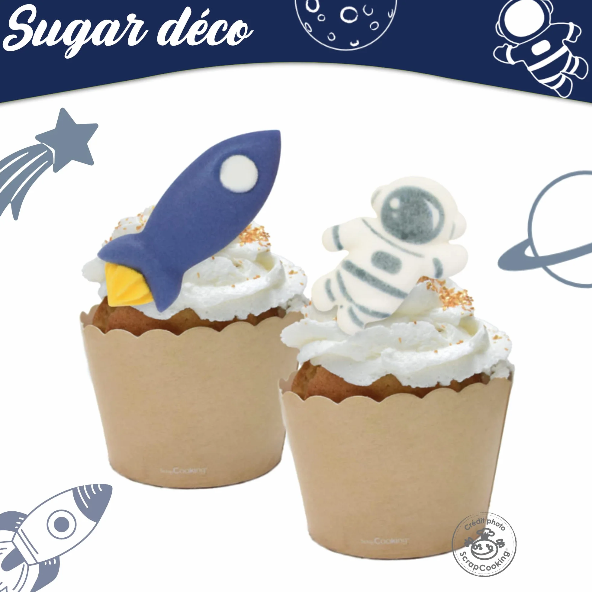 ScrapCooking - Décosucres Espace - Décorations pour Pâtisseries, Desserts, Gâteaux, Biscuits, Cupcakes, Anniversaires – Vaisseau Spatial Astronaute Étoile - Cake Design - 6985