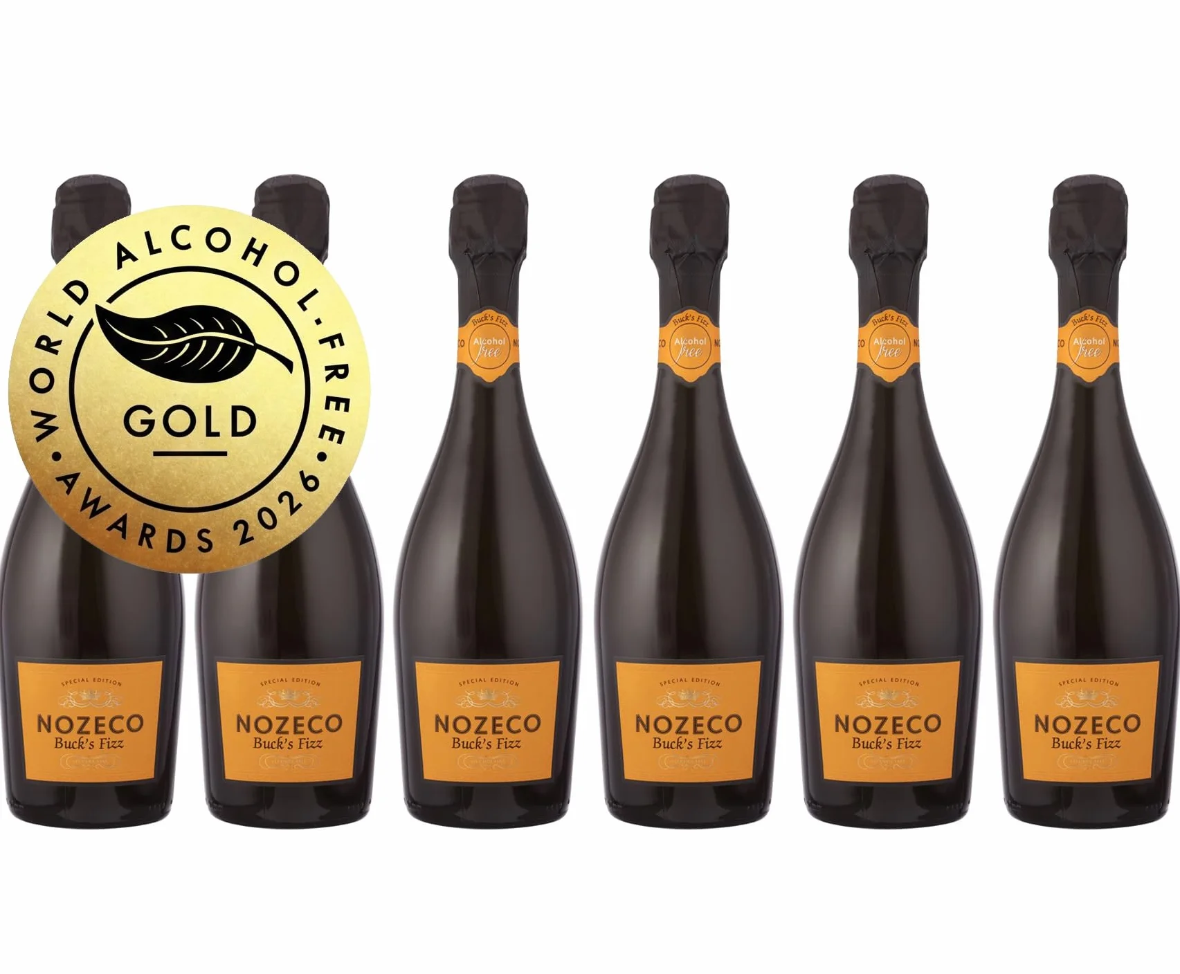 Nozeco Buck's Fizz - Cocktail sans Alcool Prêt à Boire à Base de Vin Désalcoolisé aux Arômes Naturels d'orange - Vegan (6 x 0.75 l)