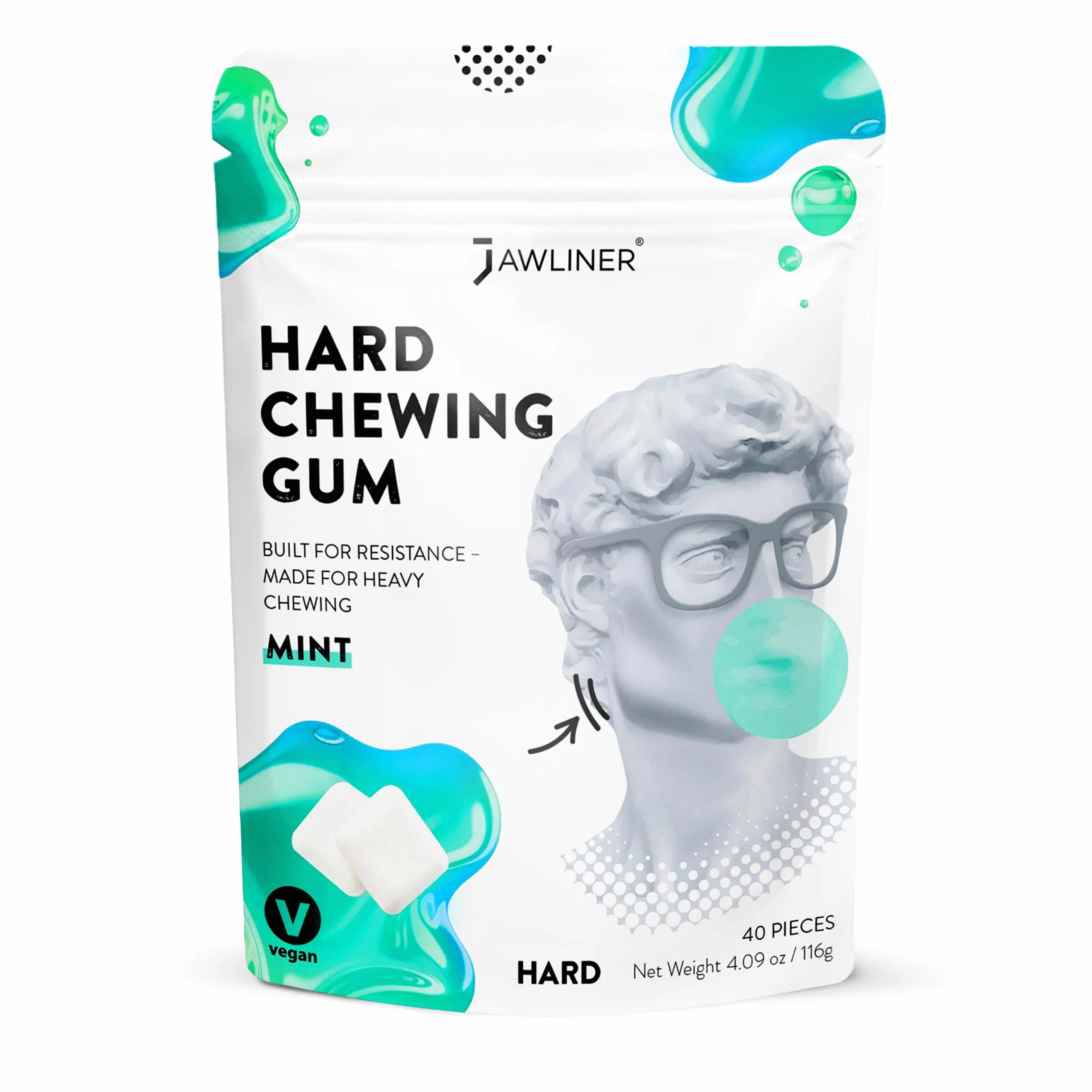 Jawliner® Chewing-gum à mâcher pour sculpter la mâchoire, renforcer les muscles, entraînement facial, mewing - Menthe - 40 pièces