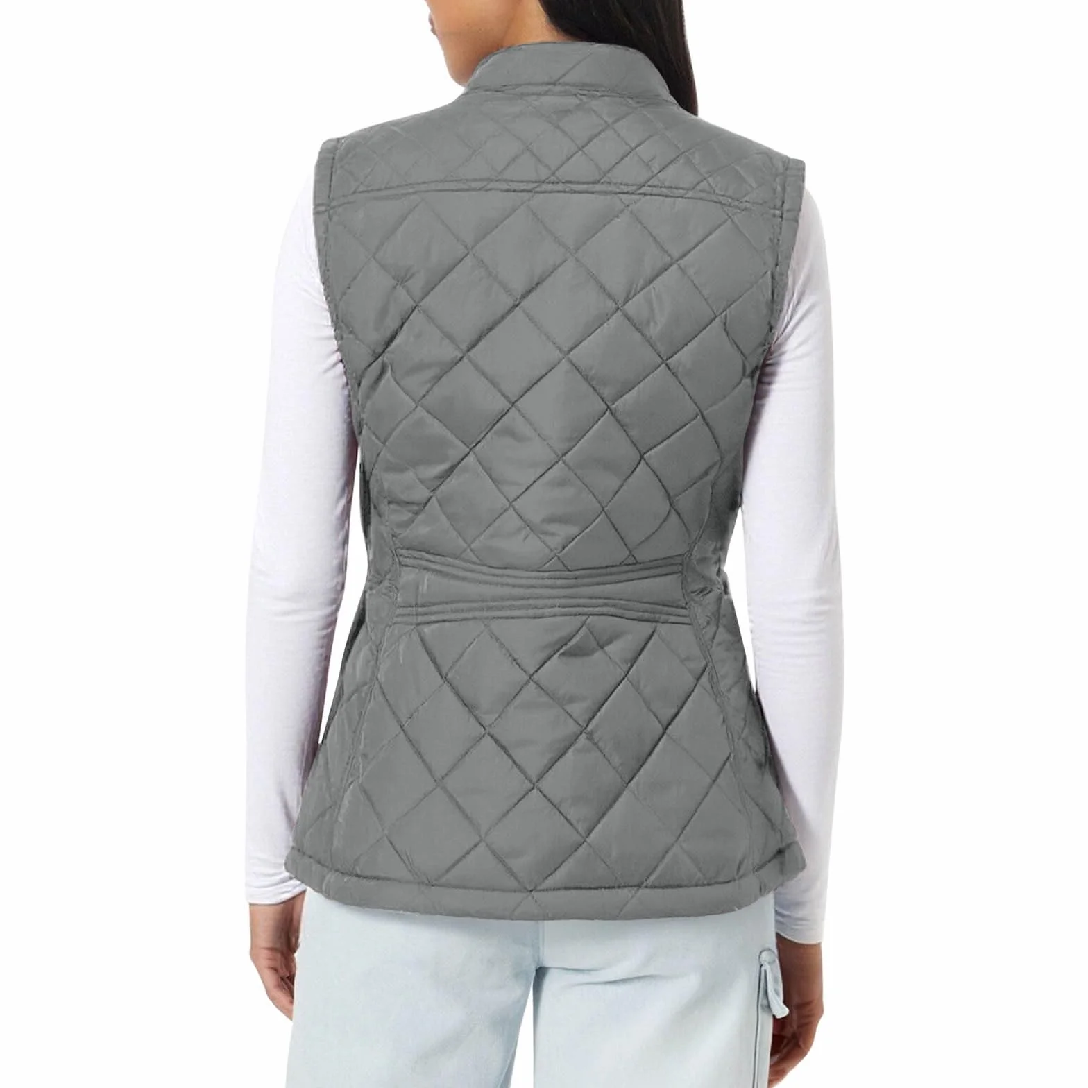Gilet matelassé pour femme avec poches zippées col montant veste légère rembourrée sans manches coupe ajustée