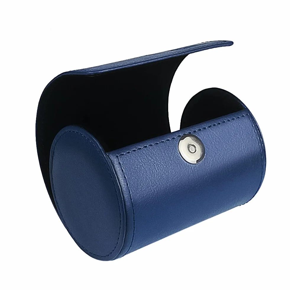 Pochette de Rangement en Cuir PU Cylindre Rouleau Bleu 3.1"x4.3"