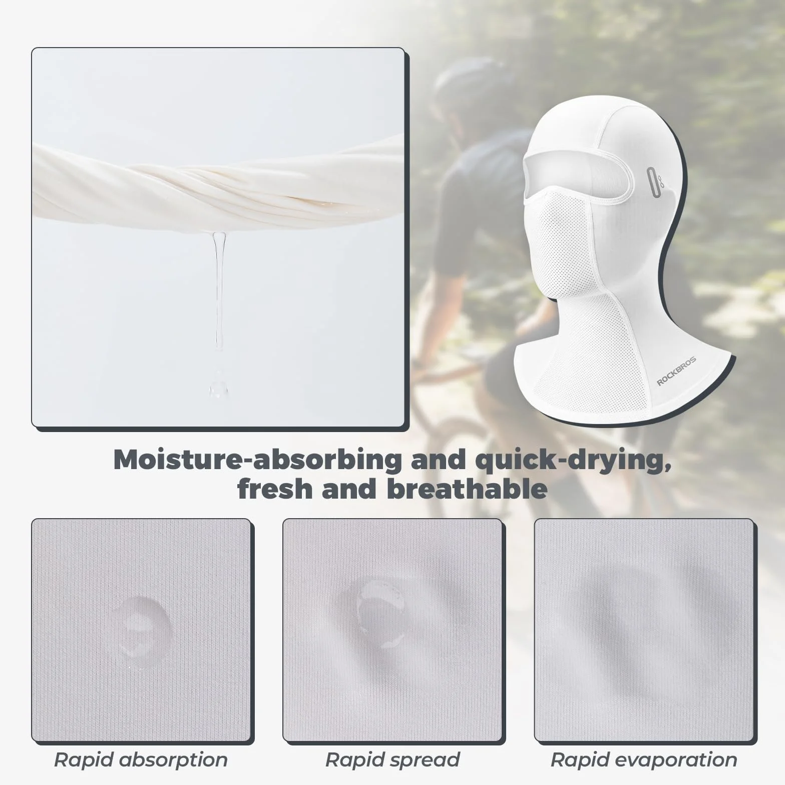 ROCKBROS Cagoule UPF 50+ Balaclava Masque Facial Réfroidissante Respirant Cyclisme Vélo Moto Blanc