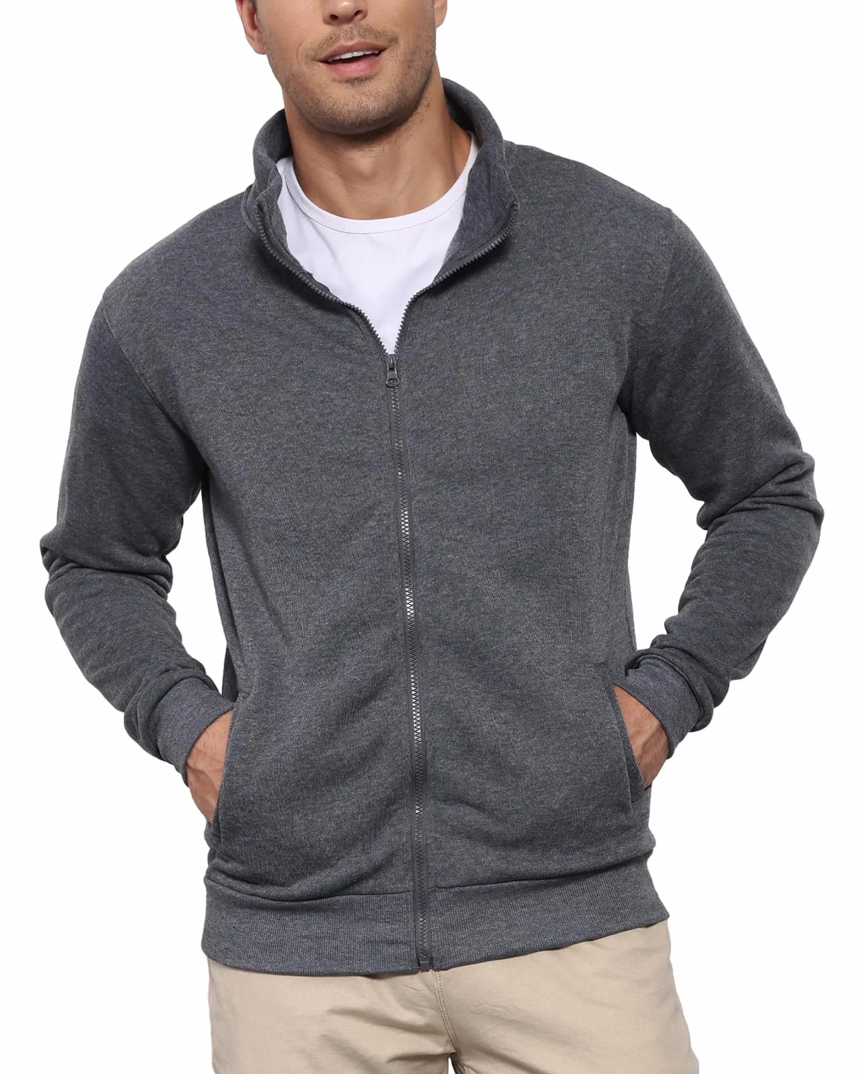 Sweat Homme sans Capuche Zippé Sweatshirt Sport Veste Légère Hiver M-3XL