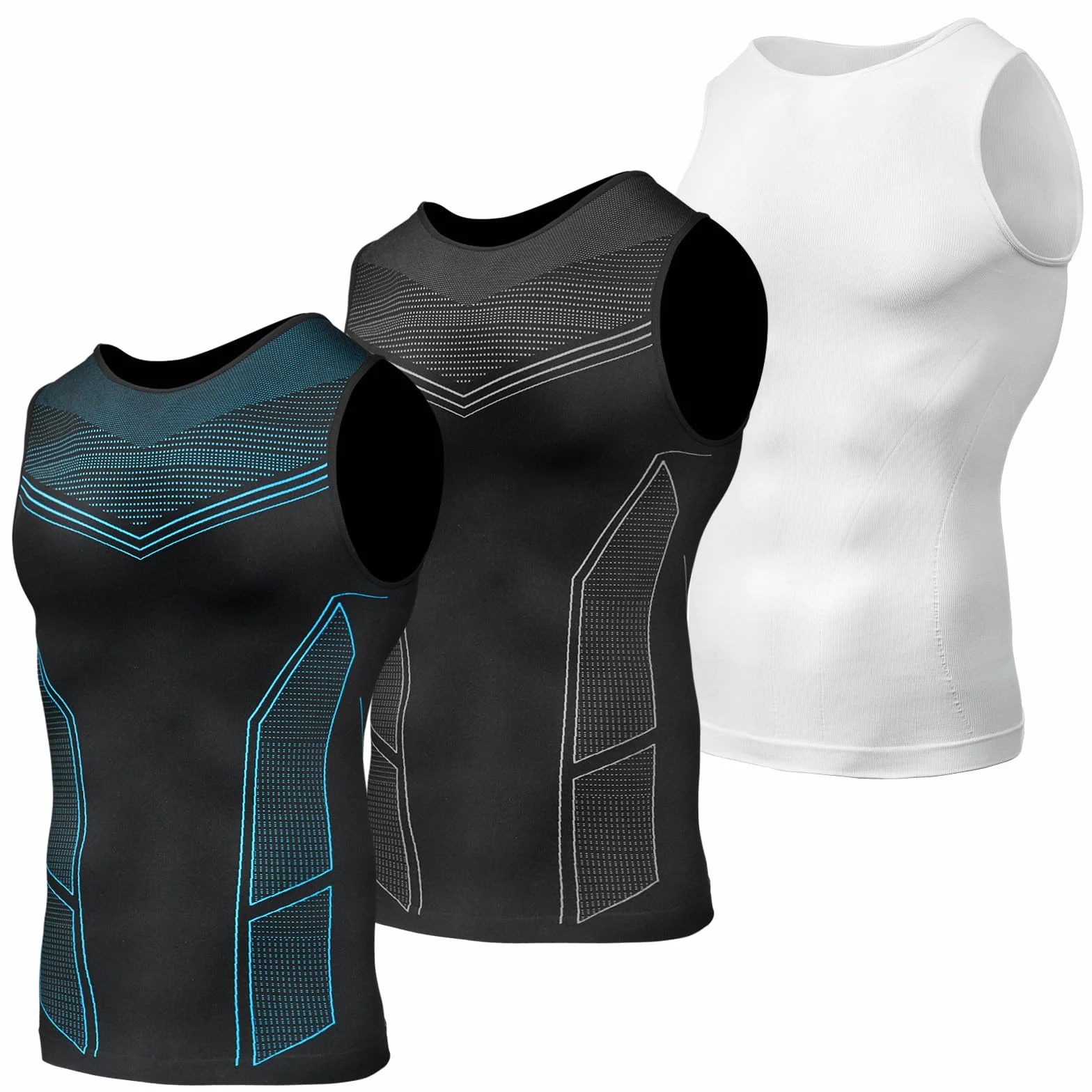 Odoland Lot de 3 Débardeurs de Compression Homme Ventre Plat Maillot de Corps Gainant