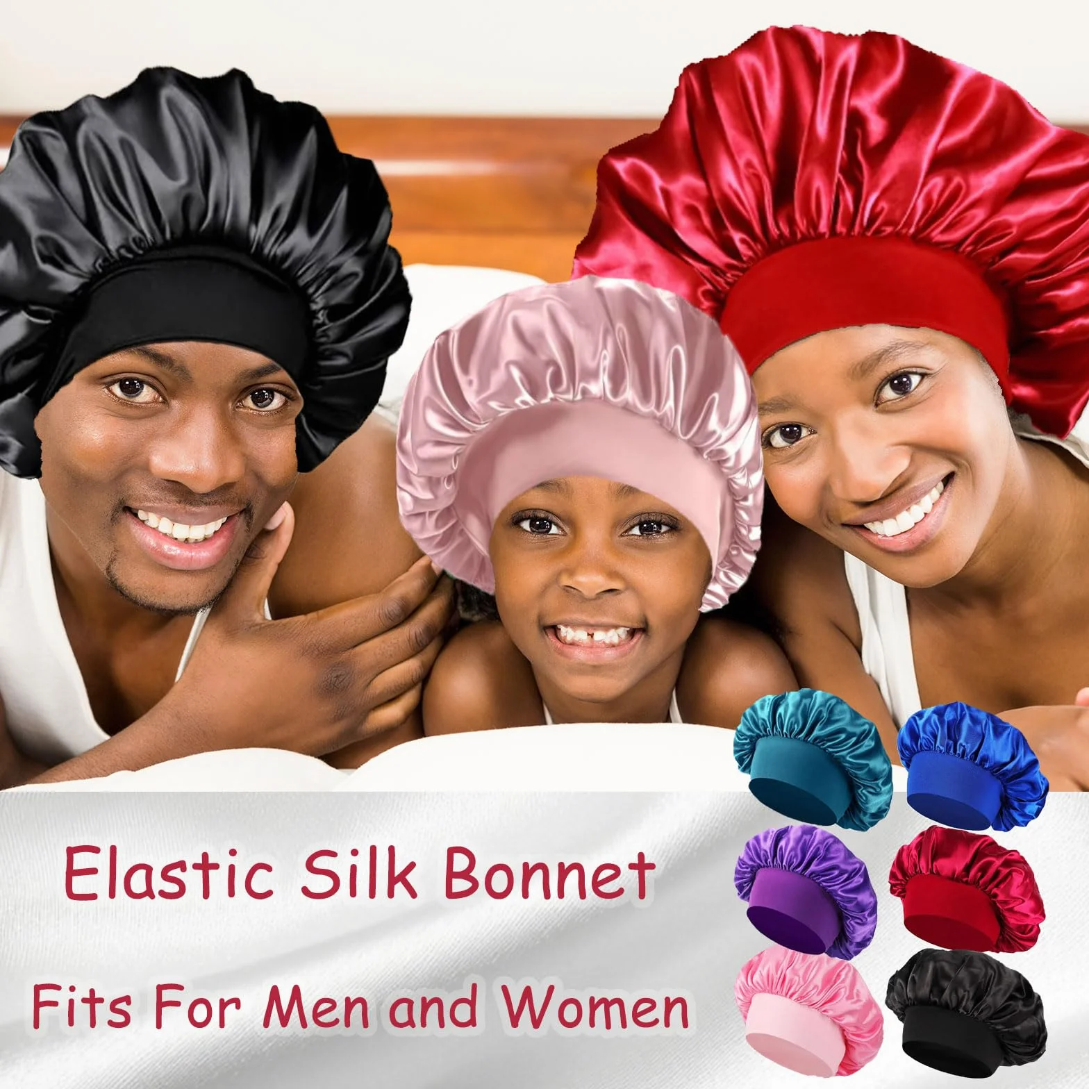 Bonnet Satin Cheveux Nuit 6 Pièces pour Dormir Protection Cheveux Longs Bouclés