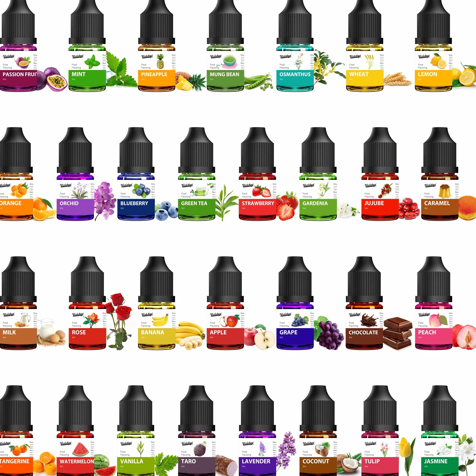 Arôme Alimentaire - 30 Saveurs Liquide Concentré Huile d'arôme Alimentaire pour Pâtisserie, Cuisine, Bonbons, Boissons - Huile Aromatisant Gouttes Aromatisantes Soluble dans l'eau et l'huile - 6ml