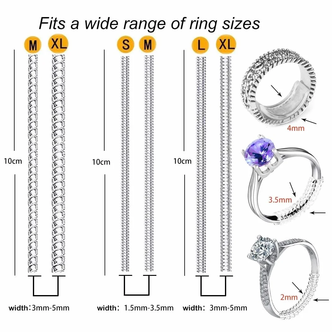 Eiito Ajusteurs pour bagues Lot de 4 Tailles Ring Sizer Adjuster Réducteurs de Bagues 1.2mm/2mm/3mm/4mm avec Chiffon en Polissage d'argent