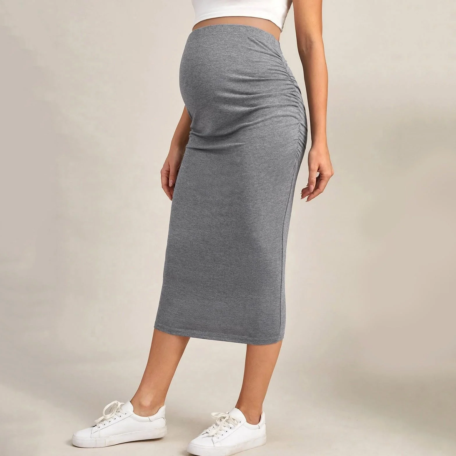 Jupe de maternité taille haute femme enceinte classique unie