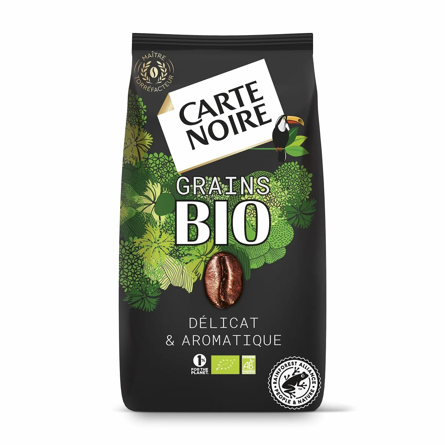 CARTE NOIRE - Café Grain Bio - 100 % Arabica - Origine Amérique Latine - Paquet de 1 kg - Fabriqué en France
