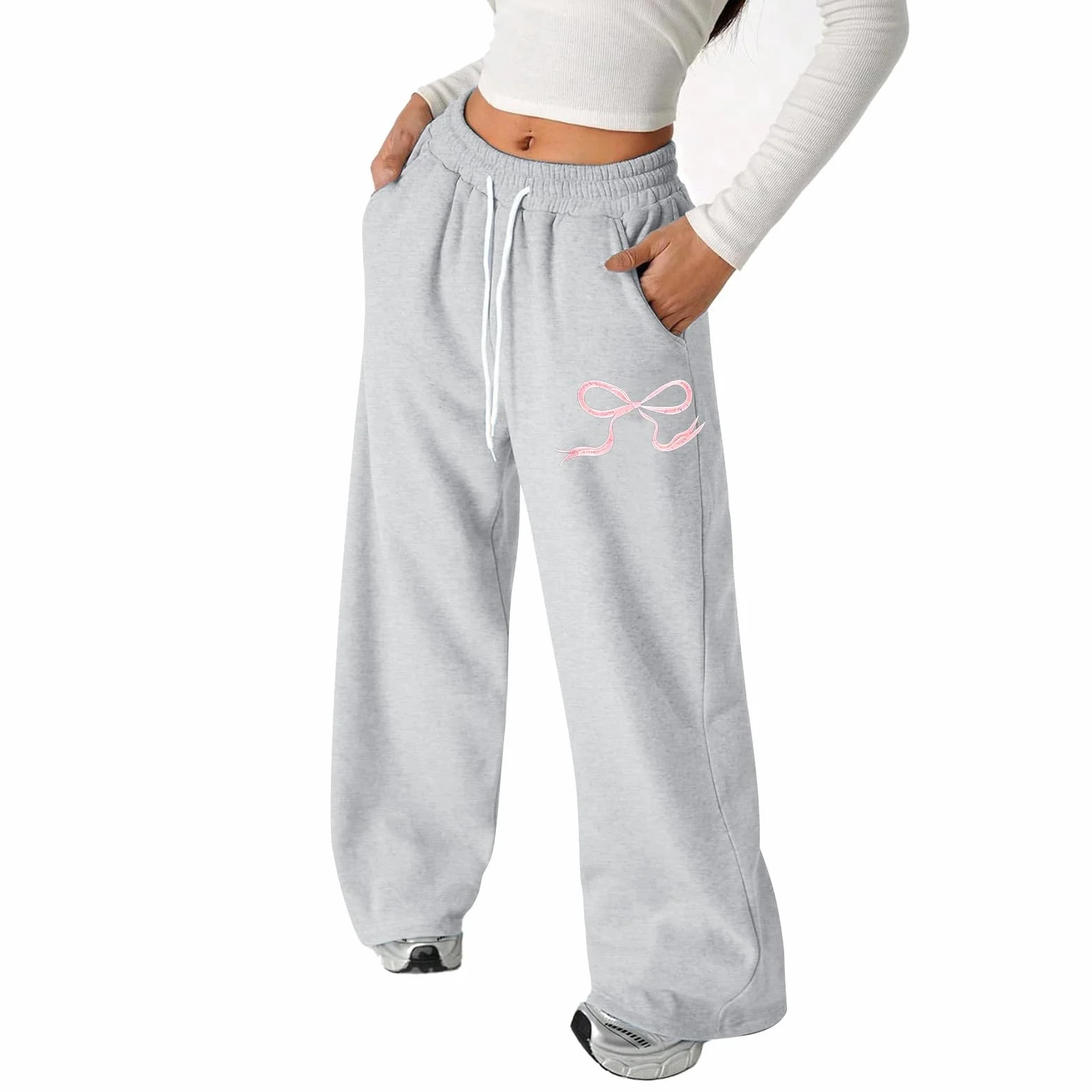 Pantalon Jogging Filles Baggy Taille Élastique Cordon de Serrage Poches Jambe Large Couleur Unie
