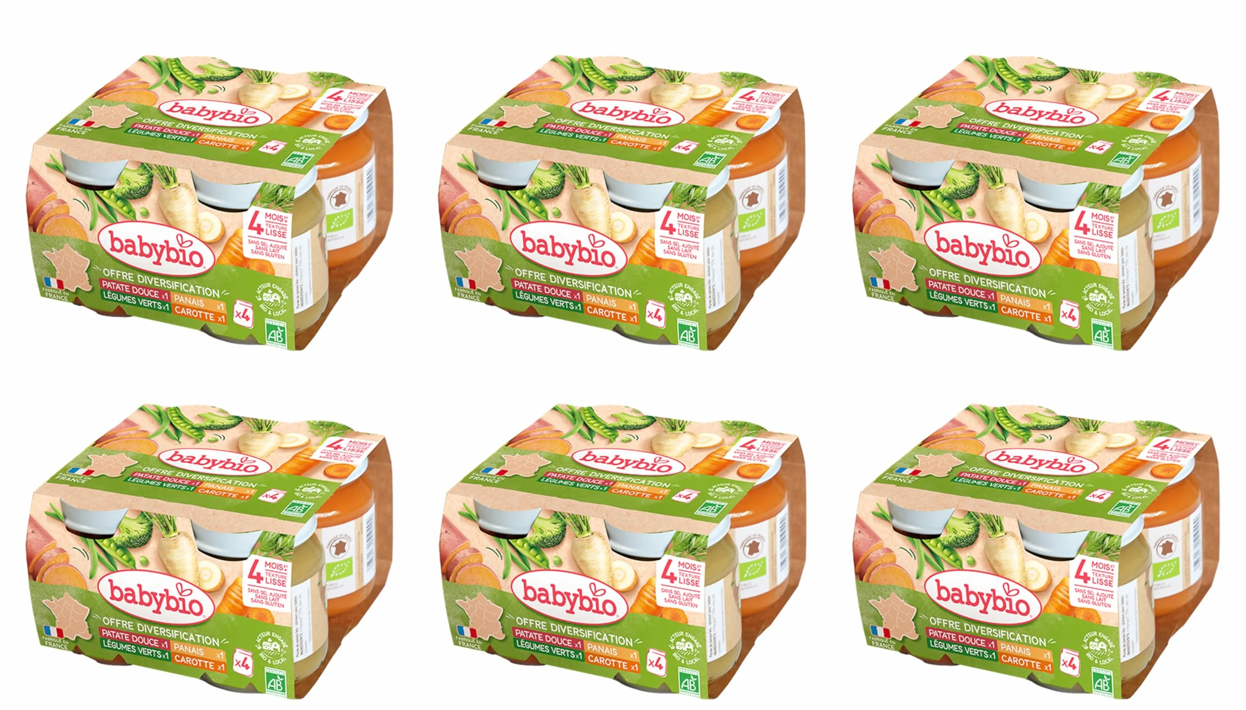 Babybio Multipack Pots Légumes - BIO - 4+ mois - 4x130g - Lot de 6