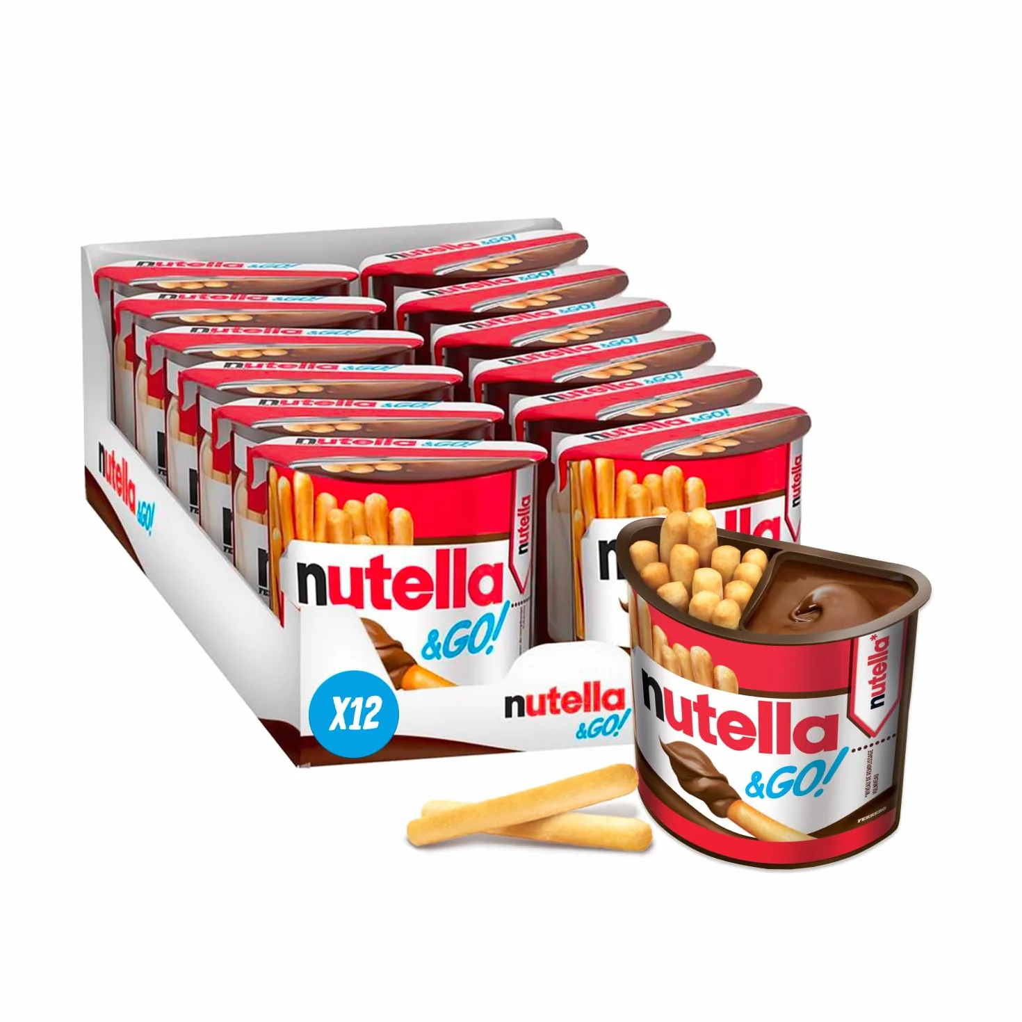 Nutella & Go - Pâte à Tartiner Nutella® et Bâtonnets Biscuits Croustillants - Goûter au Chocolat - Facile à Emporter - 12 Packs