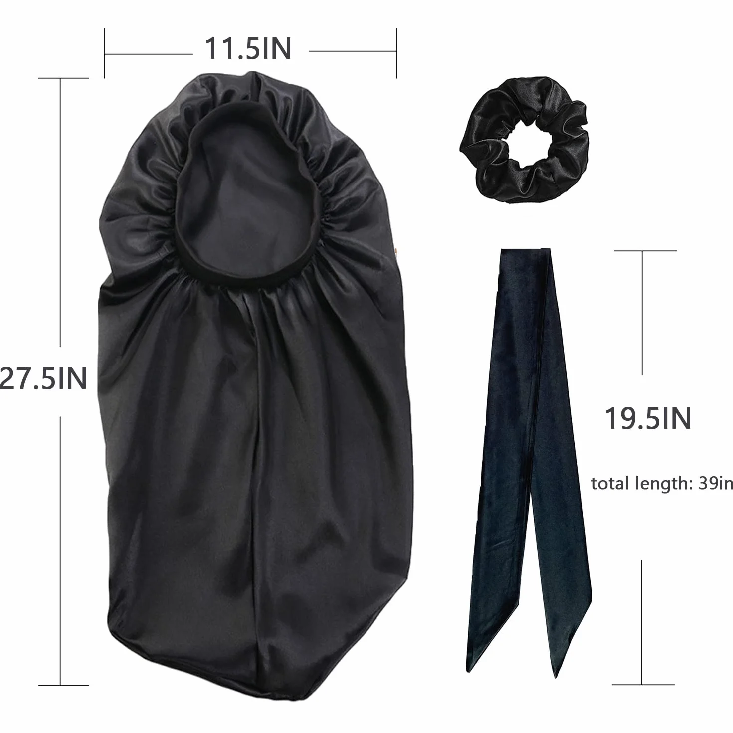 Long Bonnet en Satin pour Dormir avec Bandeau élastique en Soie