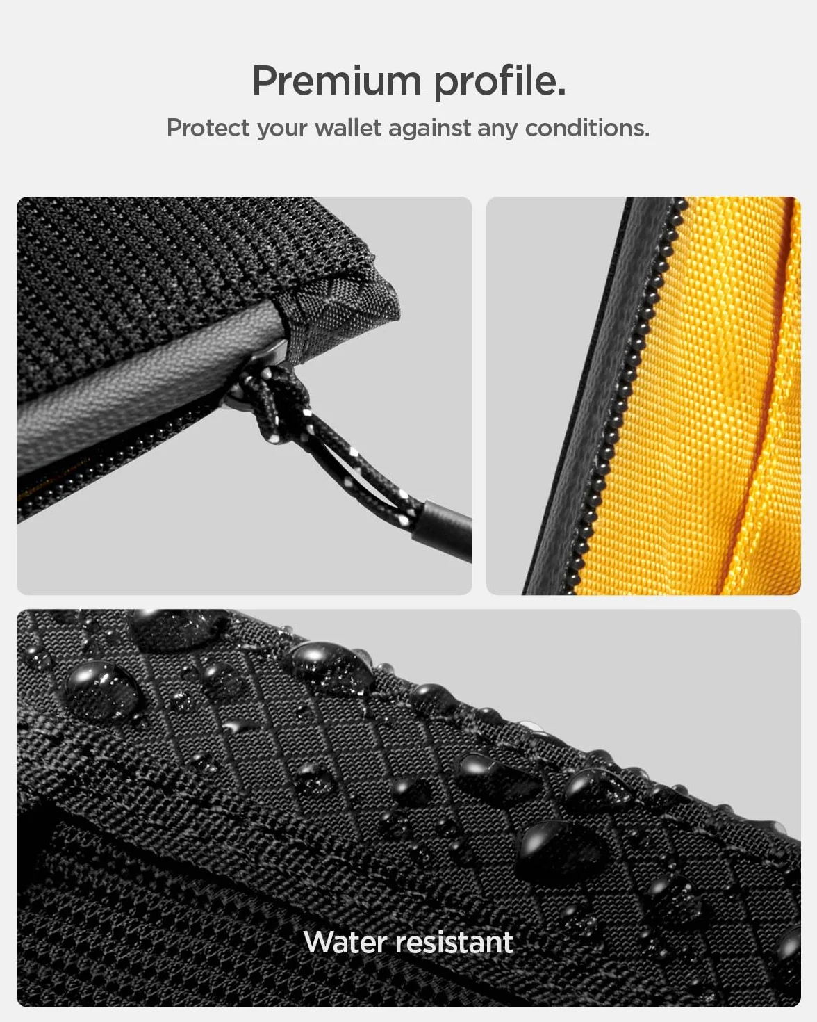 Spigen Life LF300 Portefeuille en Tissu Compact RFID, Pochette EDC Résistante à l’Eau avec Fermeture Éclair YKK, Capacité 10 Cartes, Noir