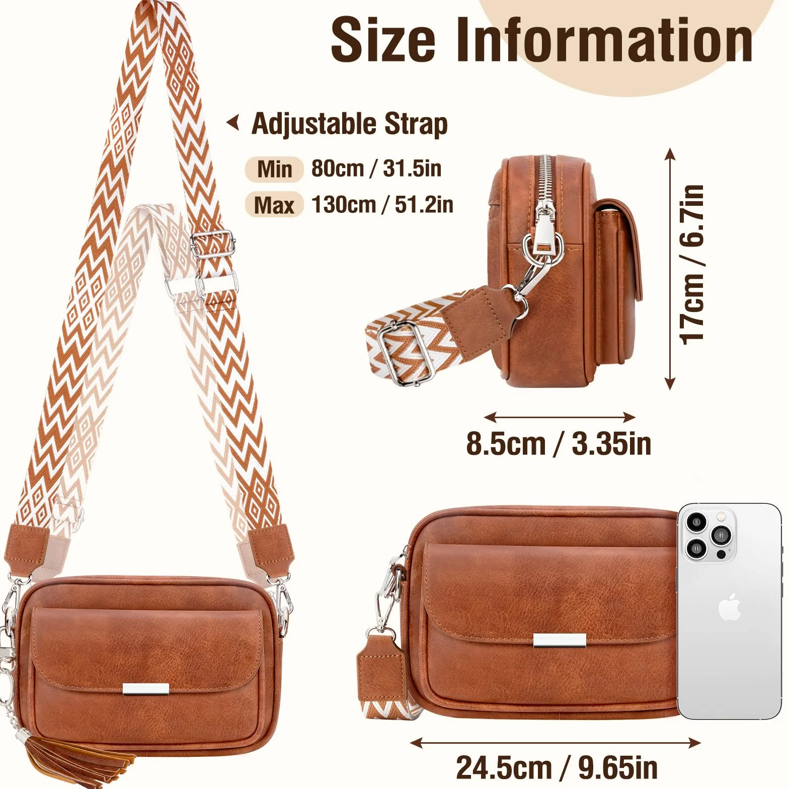 Sac Bandoulière Femme Cuir Pu Pochette Sac à Main Avec Sangle Réglable Amovible