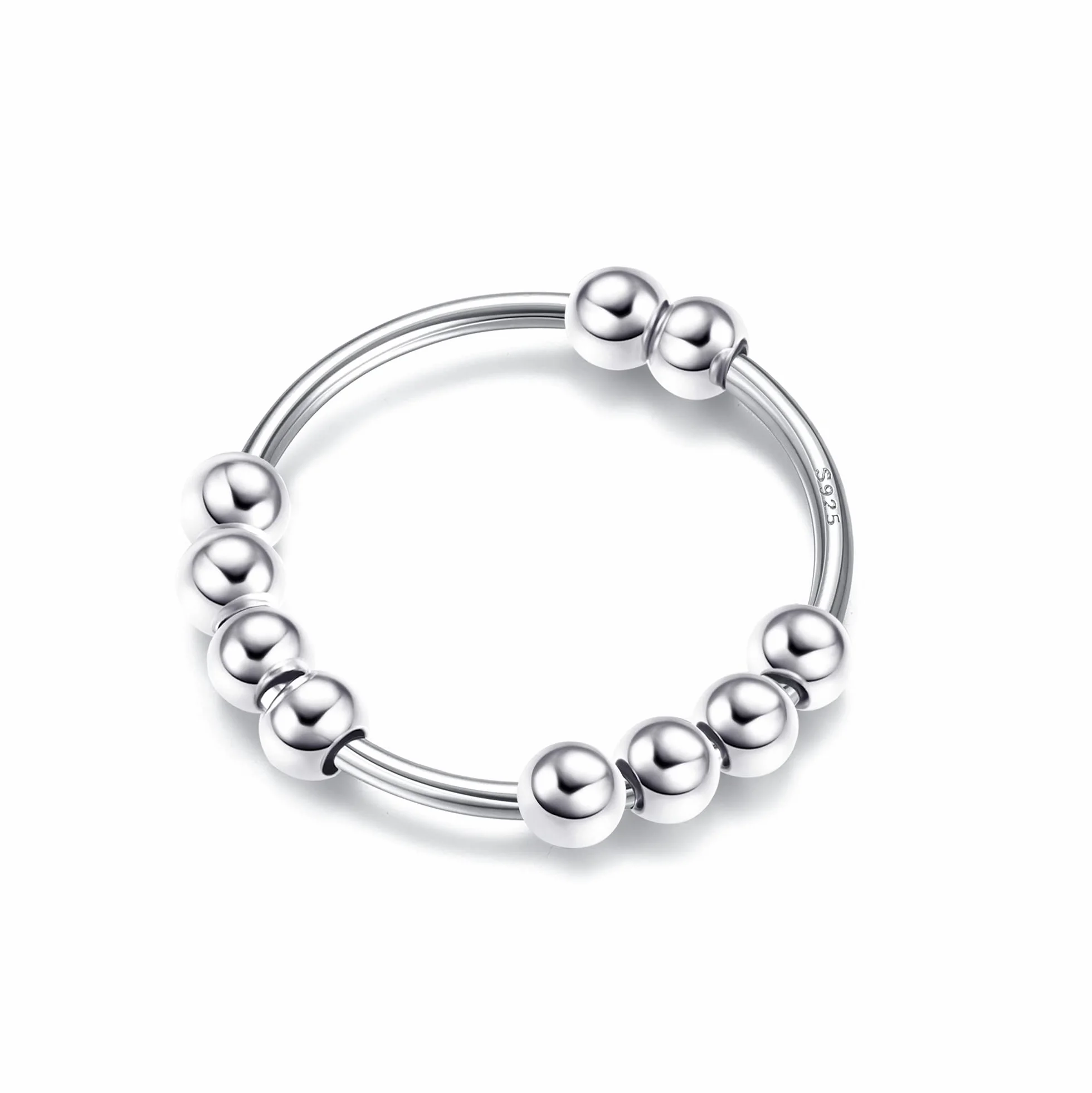 Fidget Bague Argent Sterling 925 Femmes Perles Anneau Spinner Anti Stress