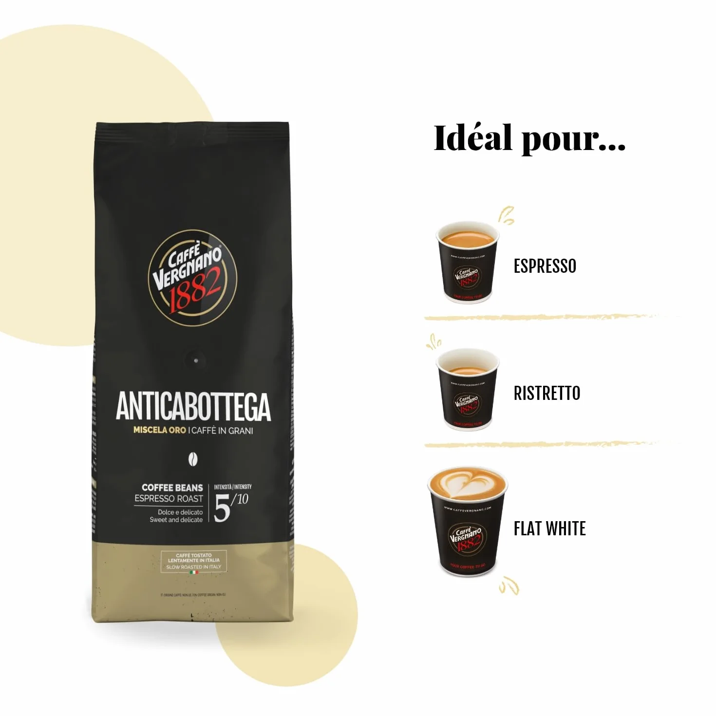 Caffè Vergnano 1882 – Café en grains Antica Bottega - 1 Paquet de 1 Kg
