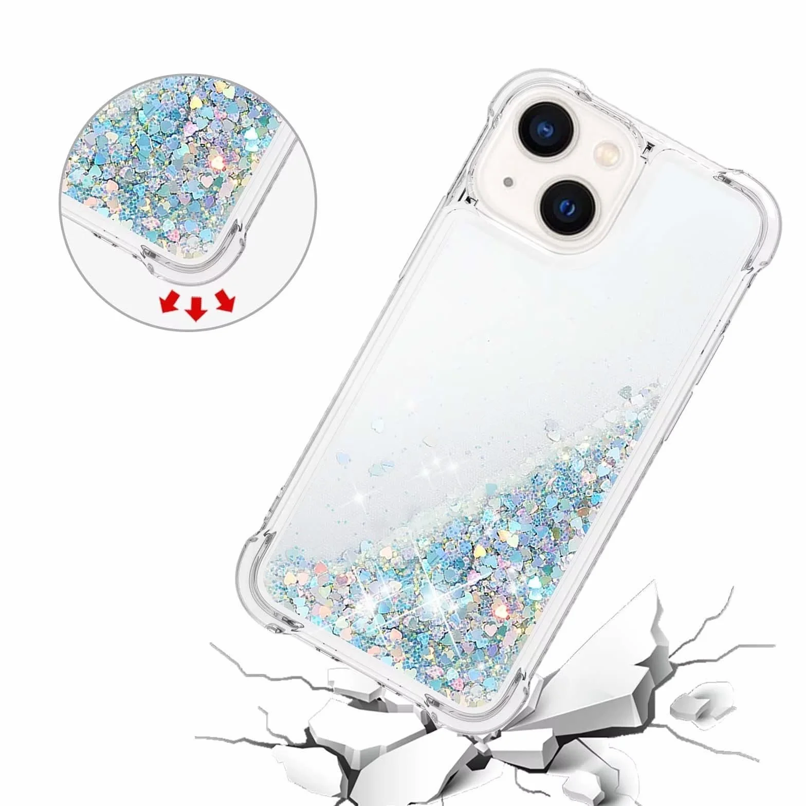Didan Nadoli Coque iPhone 13 TPU Protecteur Brillant Paillettes Sables Mouvants Transparente Cristal Antichoc Bumper